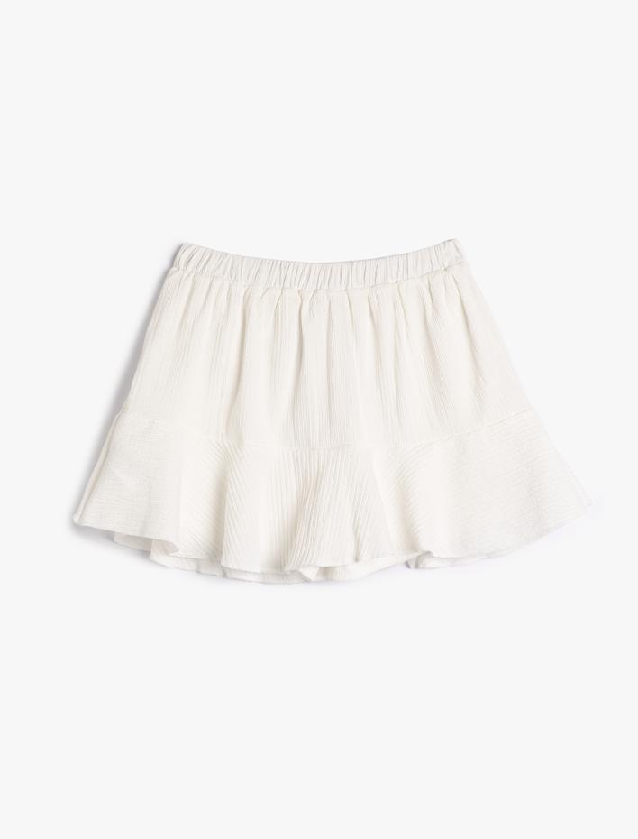 Kız Çocuk Şort Etek Fırfırlı Dokulu Beli Lastikli Kuşak Detaylı