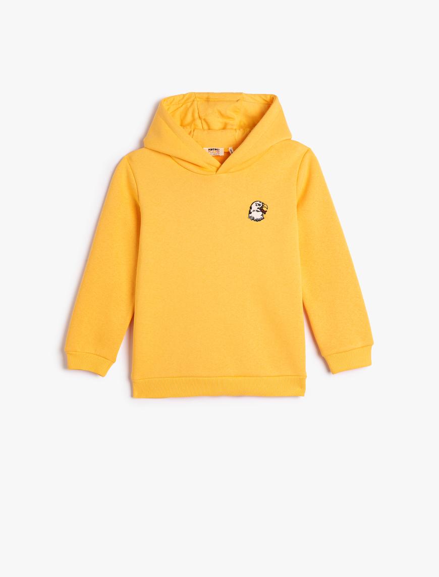  Erkek Çocuk Kapşonlu Sweatshirt Şardonlu Kartal İşleme Detaylı Uzun Kollu