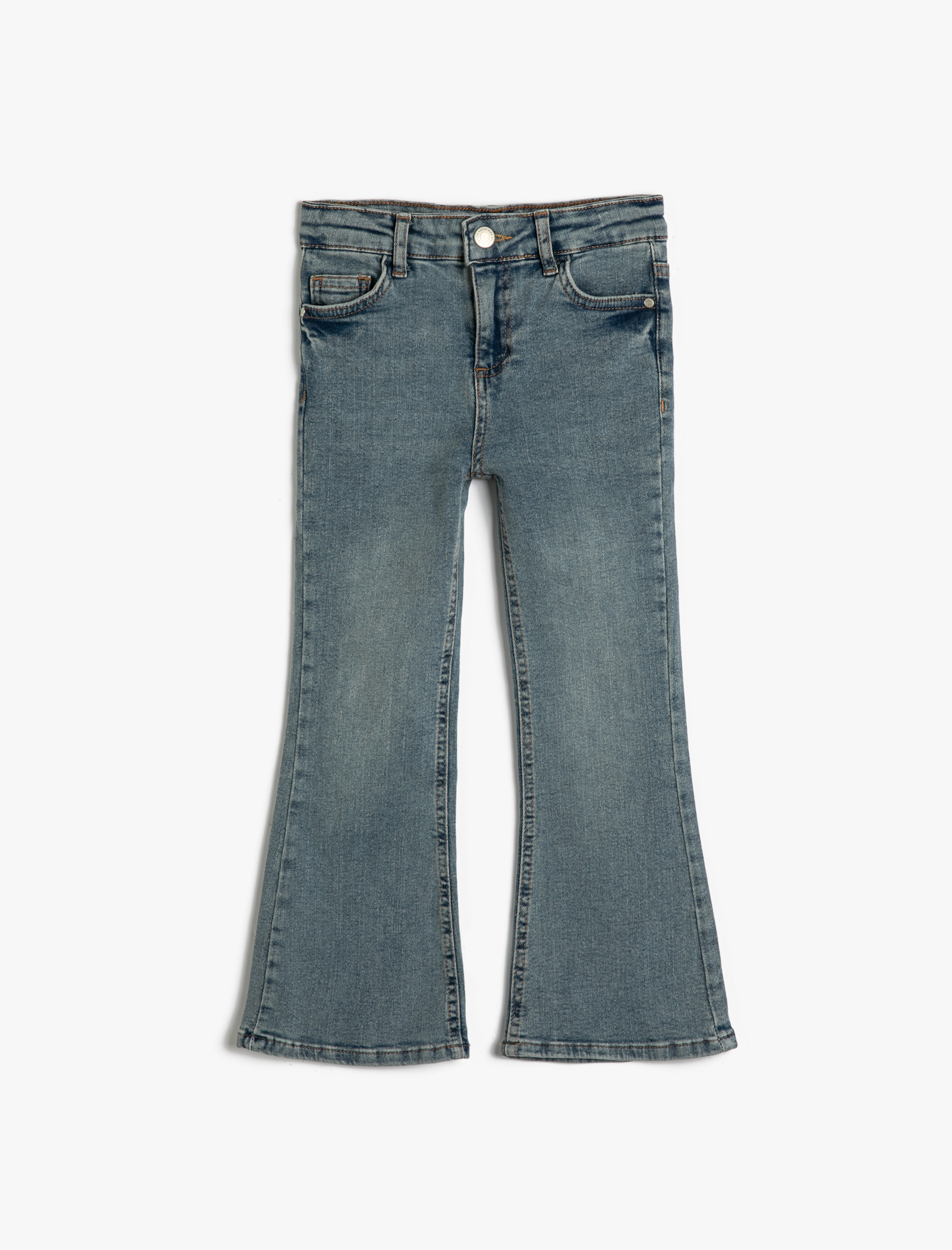  Kız Çocuk İspanyol Paça Kot Pantolon Pamuklu Cepli - Flare Jean