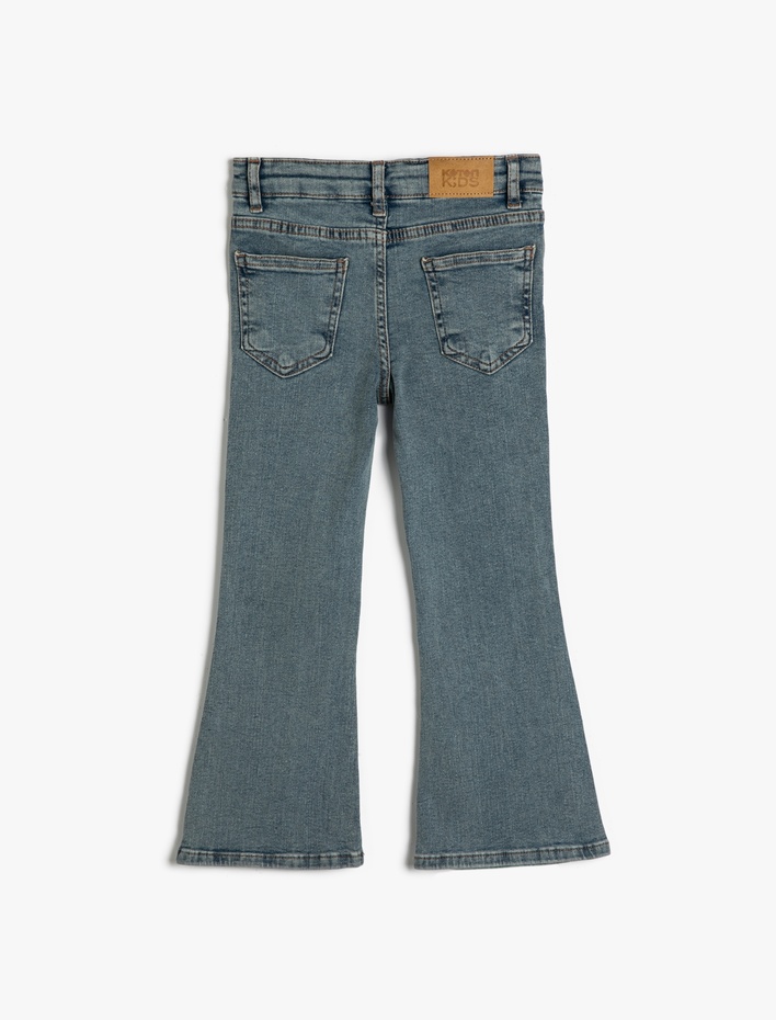 Kız Çocuk İspanyol Paça Kot Pantolon Pamuklu Cepli - Flare Jean