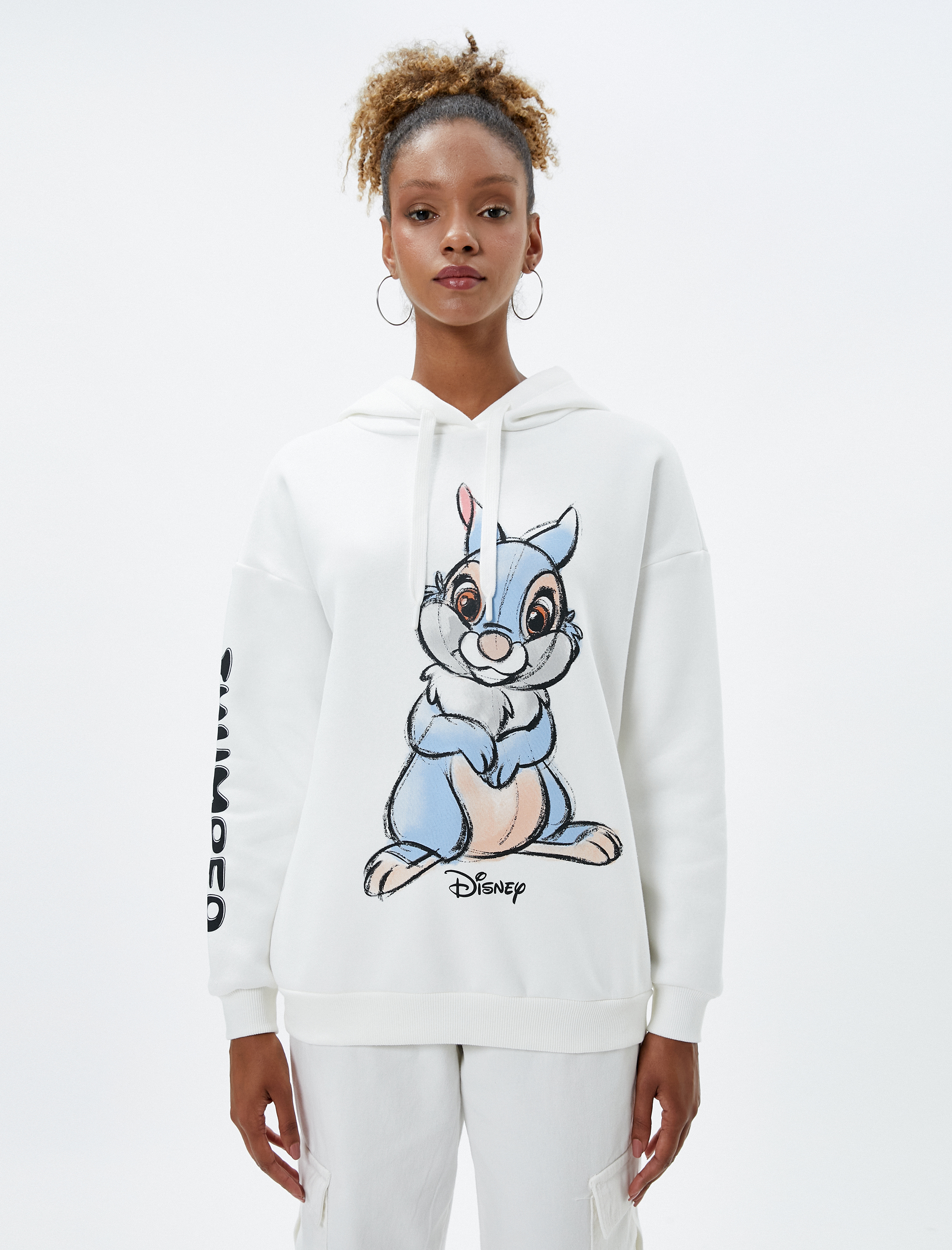   Şardonlu Kapşonlu Bambi Sweatshirt Baskılı Lisanslı Uzun Kollu