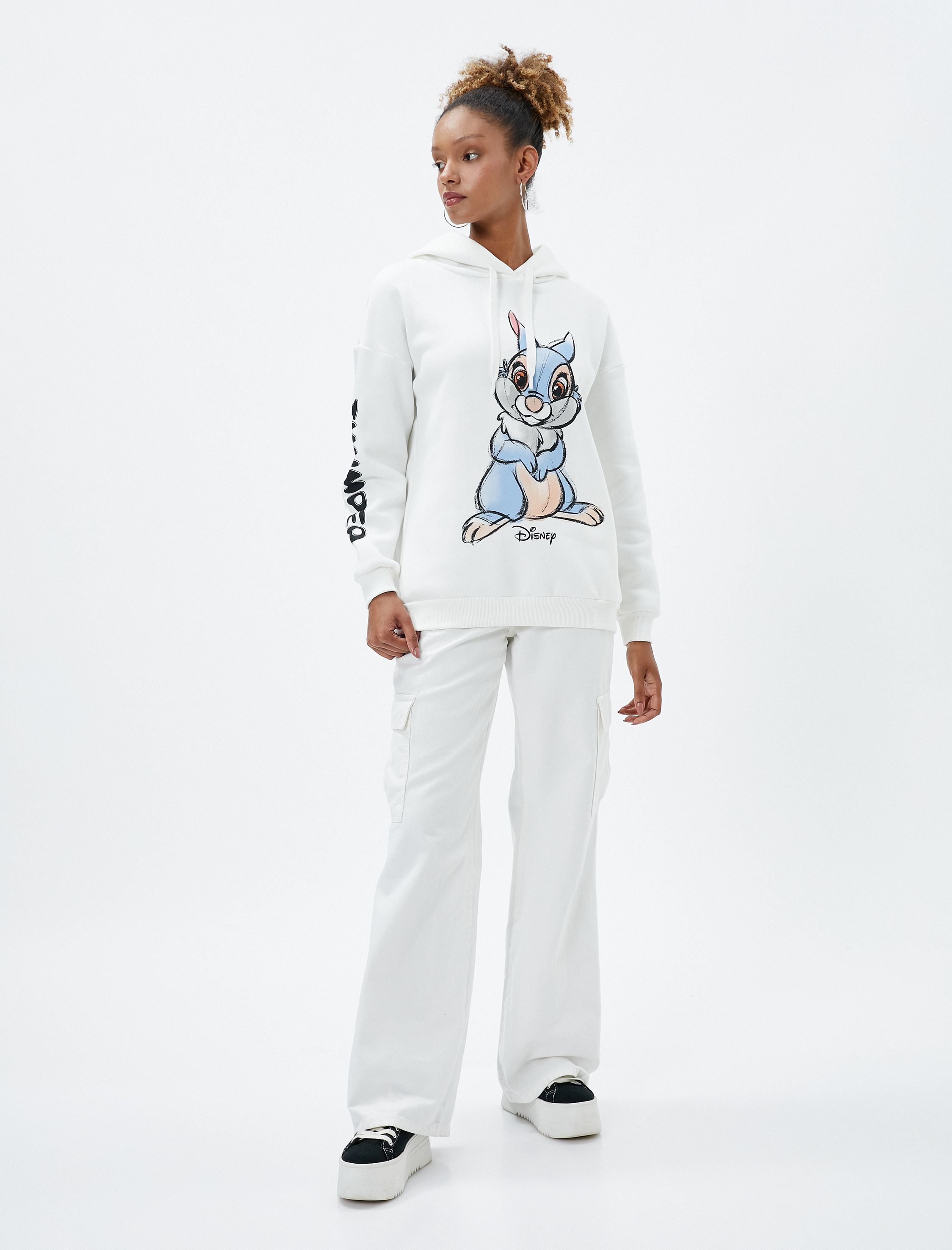   Şardonlu Kapşonlu Bambi Sweatshirt Baskılı Lisanslı Uzun Kollu