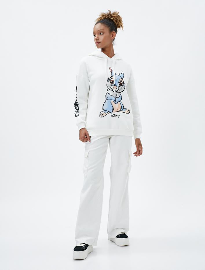  Şardonlu Kapşonlu Bambi Sweatshirt Baskılı Lisanslı Uzun Kollu