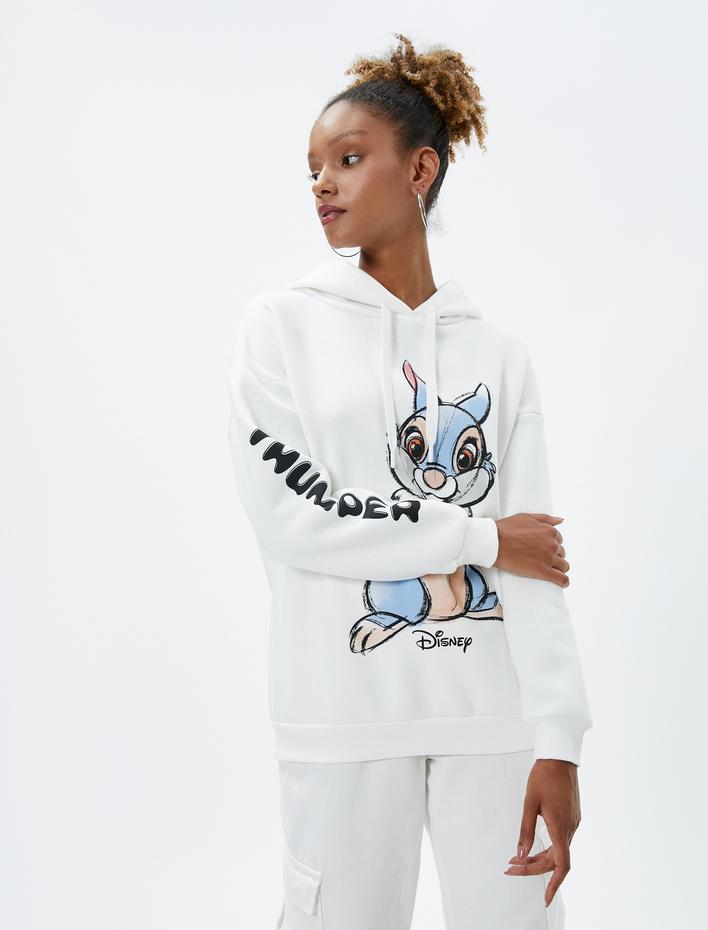  Şardonlu Kapşonlu Bambi Sweatshirt Baskılı Lisanslı Uzun Kollu