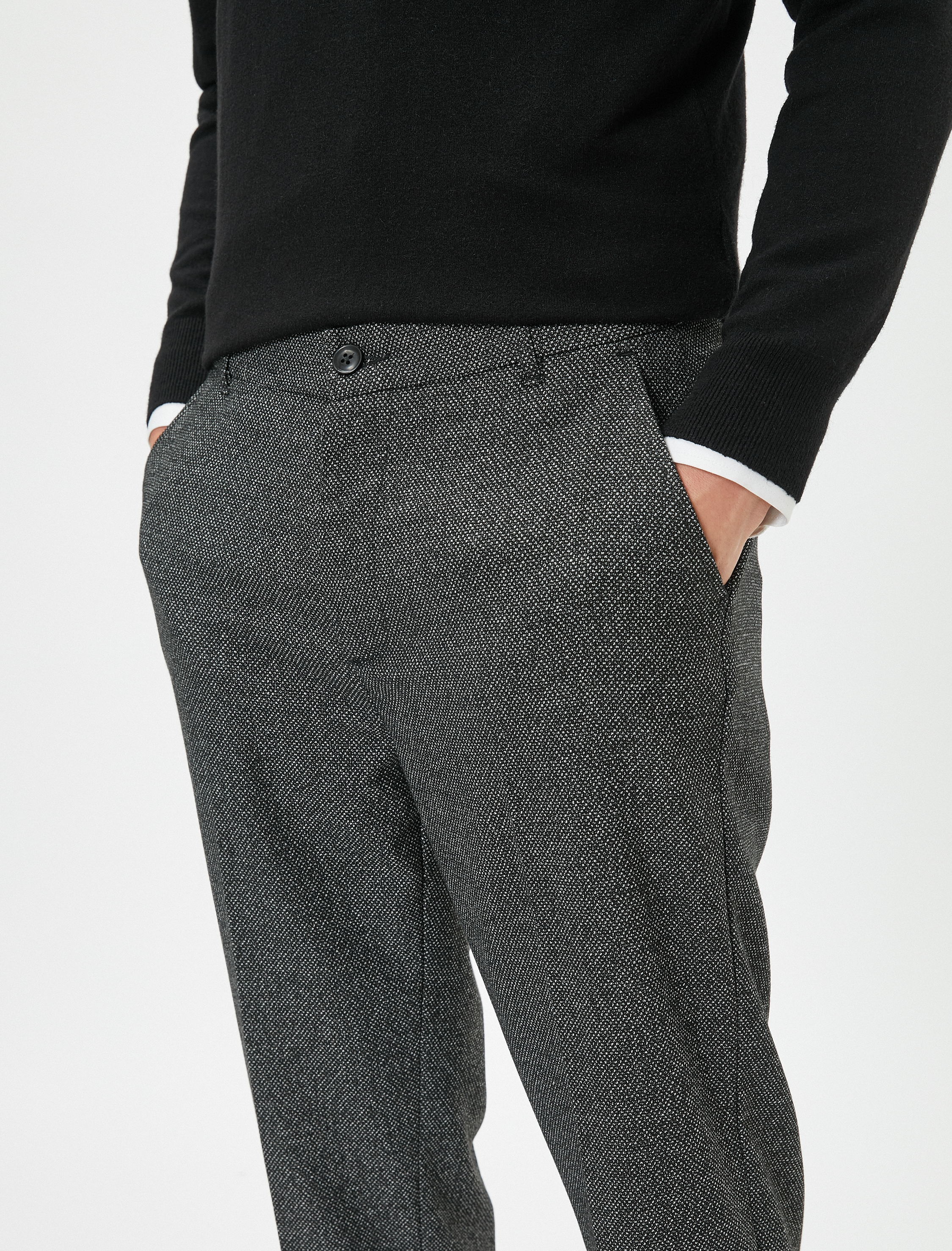 Kırçıllı Dokuma Pantolon Cep Detaylı Düğmeli