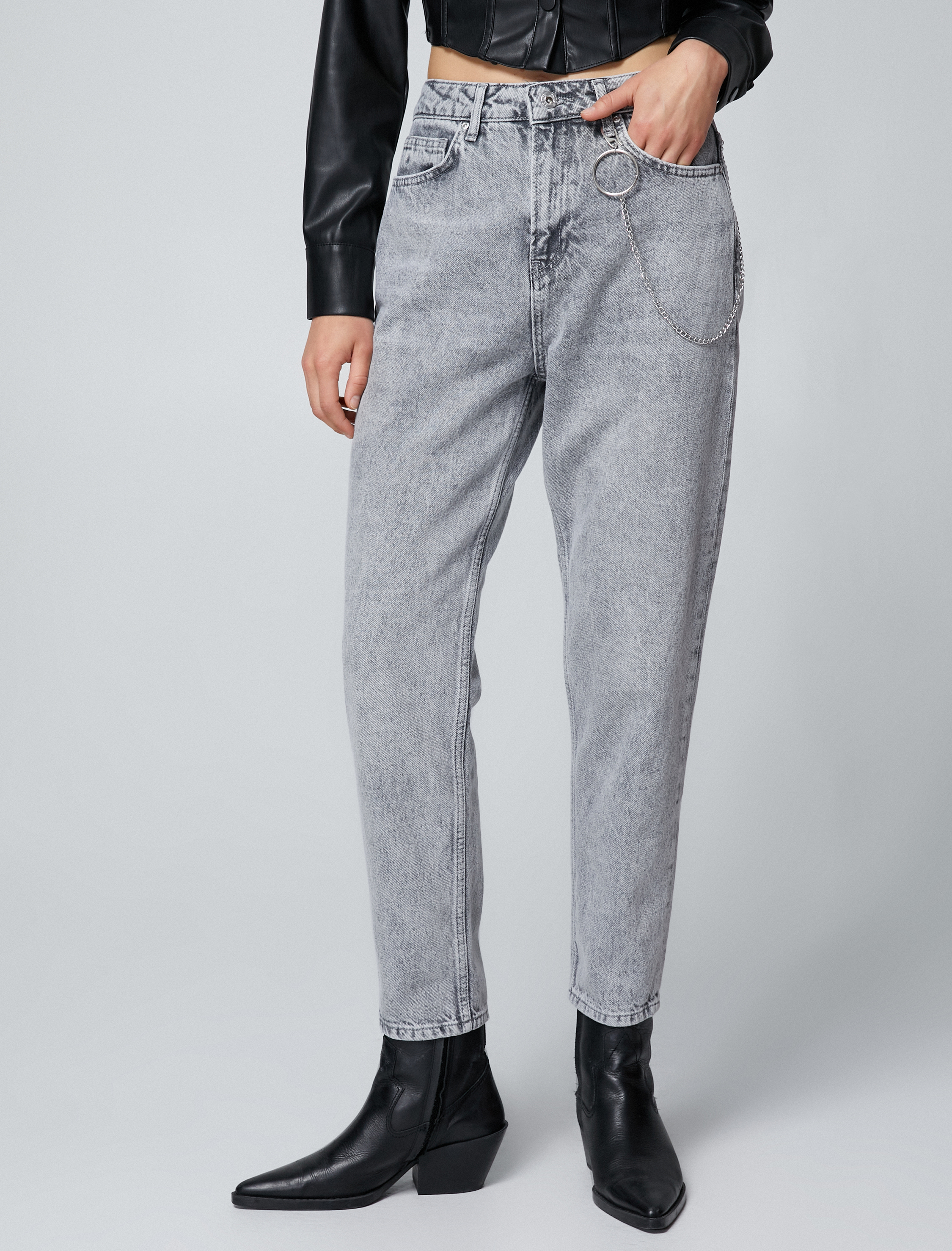   Yüksek Bel Kot Pantolon Hafif Dar Paça - Mom Jeans