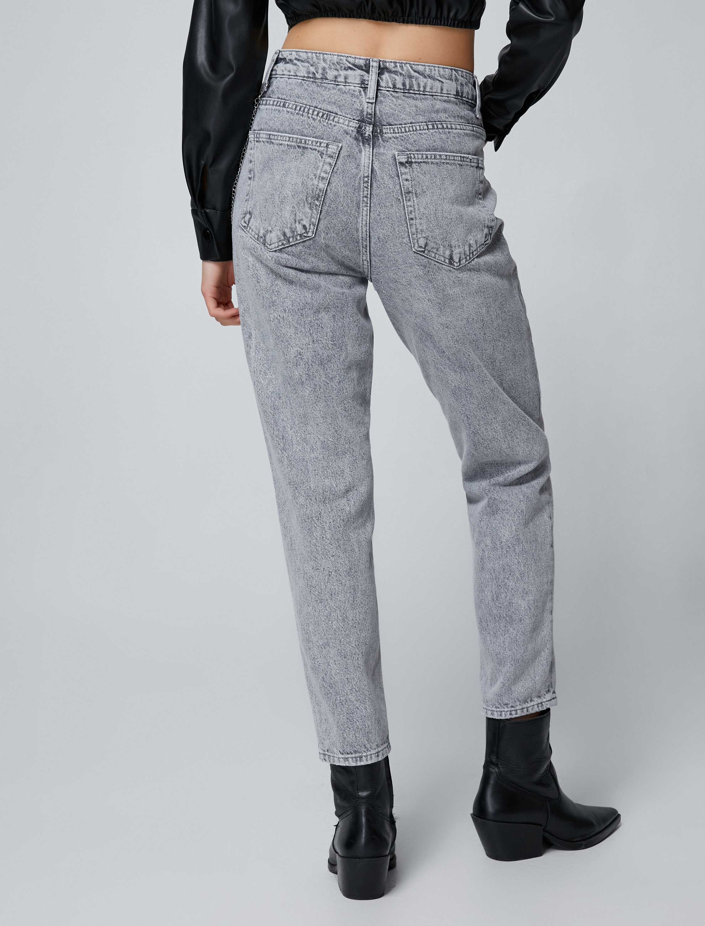   Yüksek Bel Kot Pantolon Hafif Dar Paça - Mom Jeans