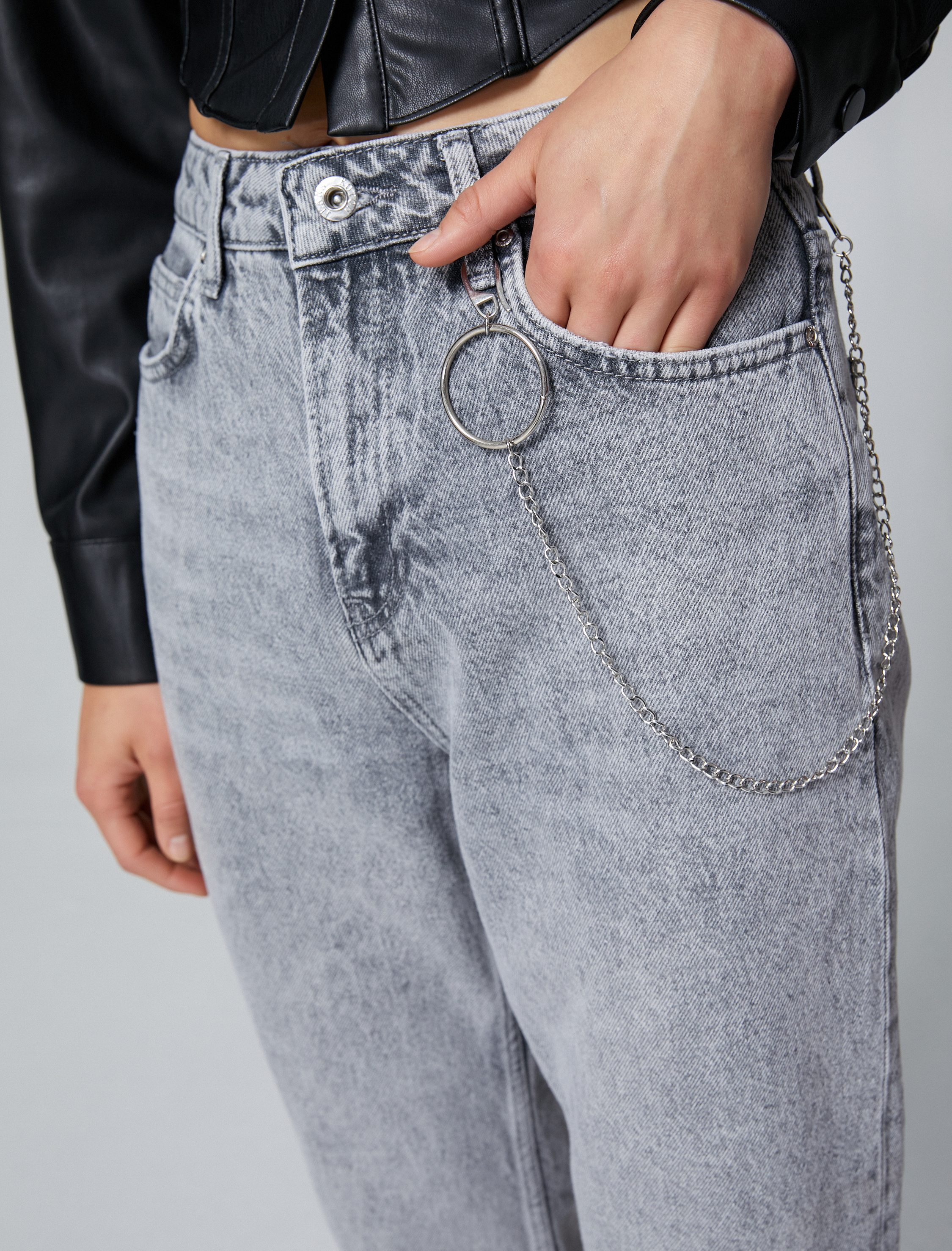   Yüksek Bel Kot Pantolon Hafif Dar Paça - Mom Jeans