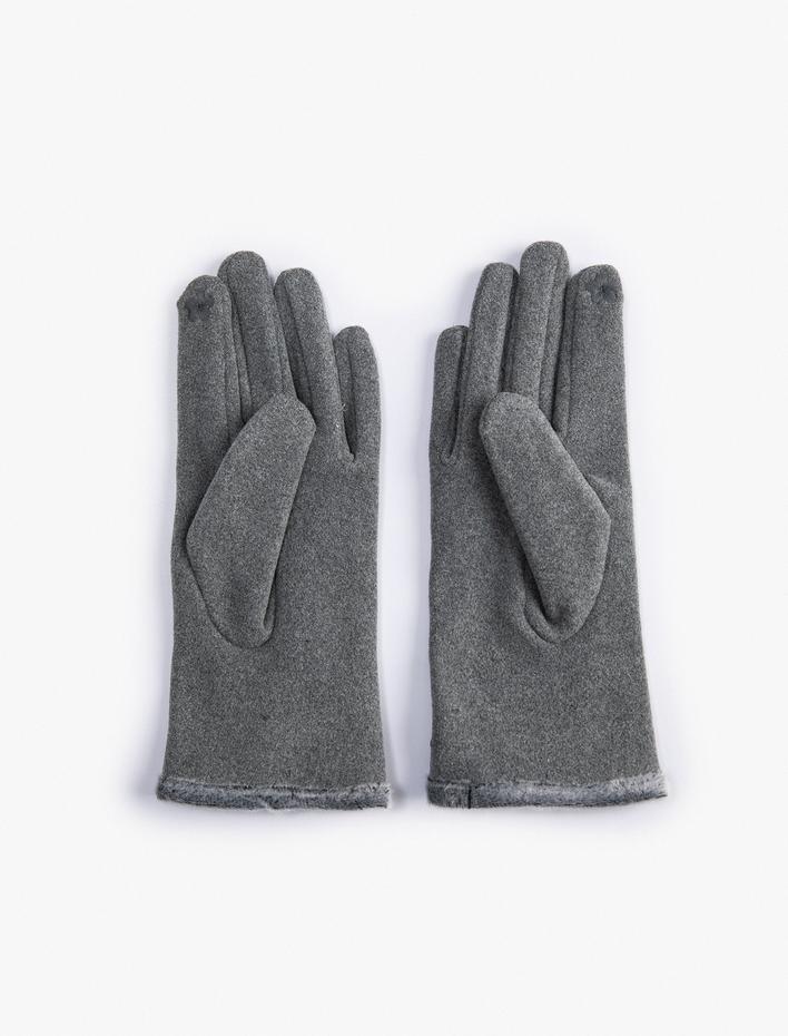 Kadın Eldiven Peluş Detaylı Yumuşak Dokulu