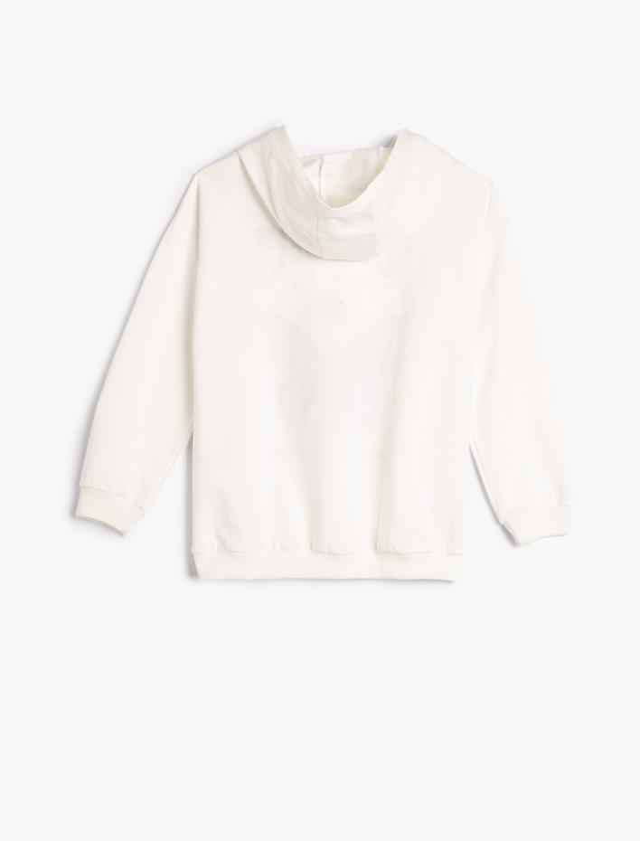 Kız Çocuk Kapşonlu Sweatshirt Şardonlu Kelebek Baskılı