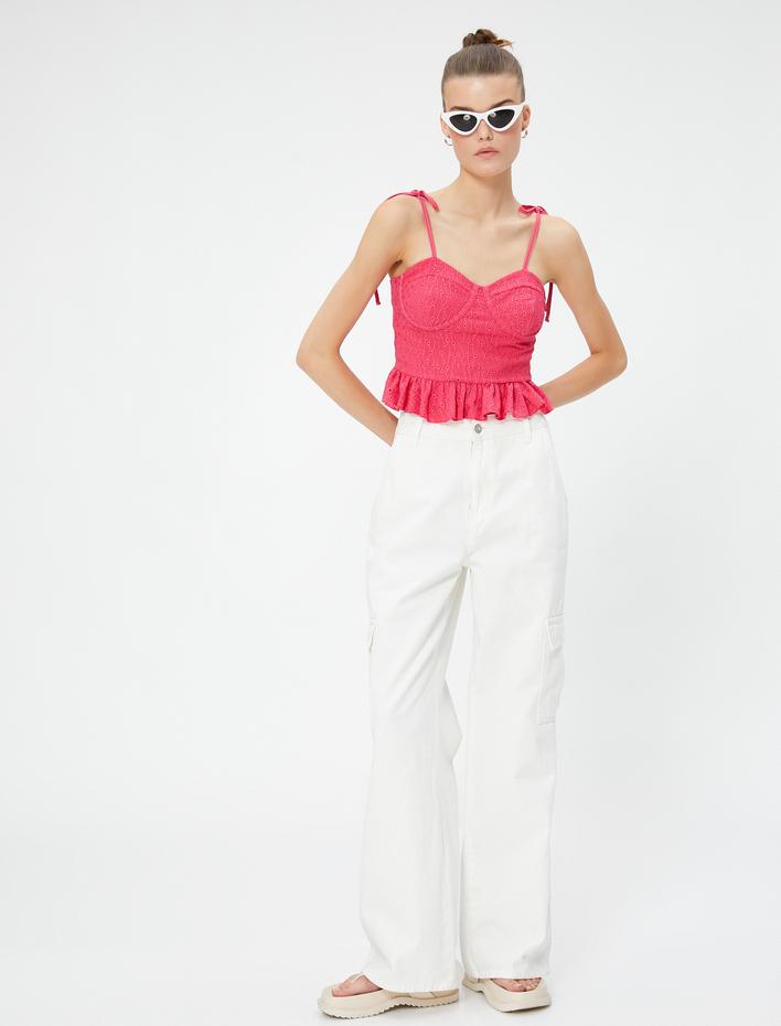  Askılı Atlet Balenli Fırfır Detaylı İşlemeli Slim Fit