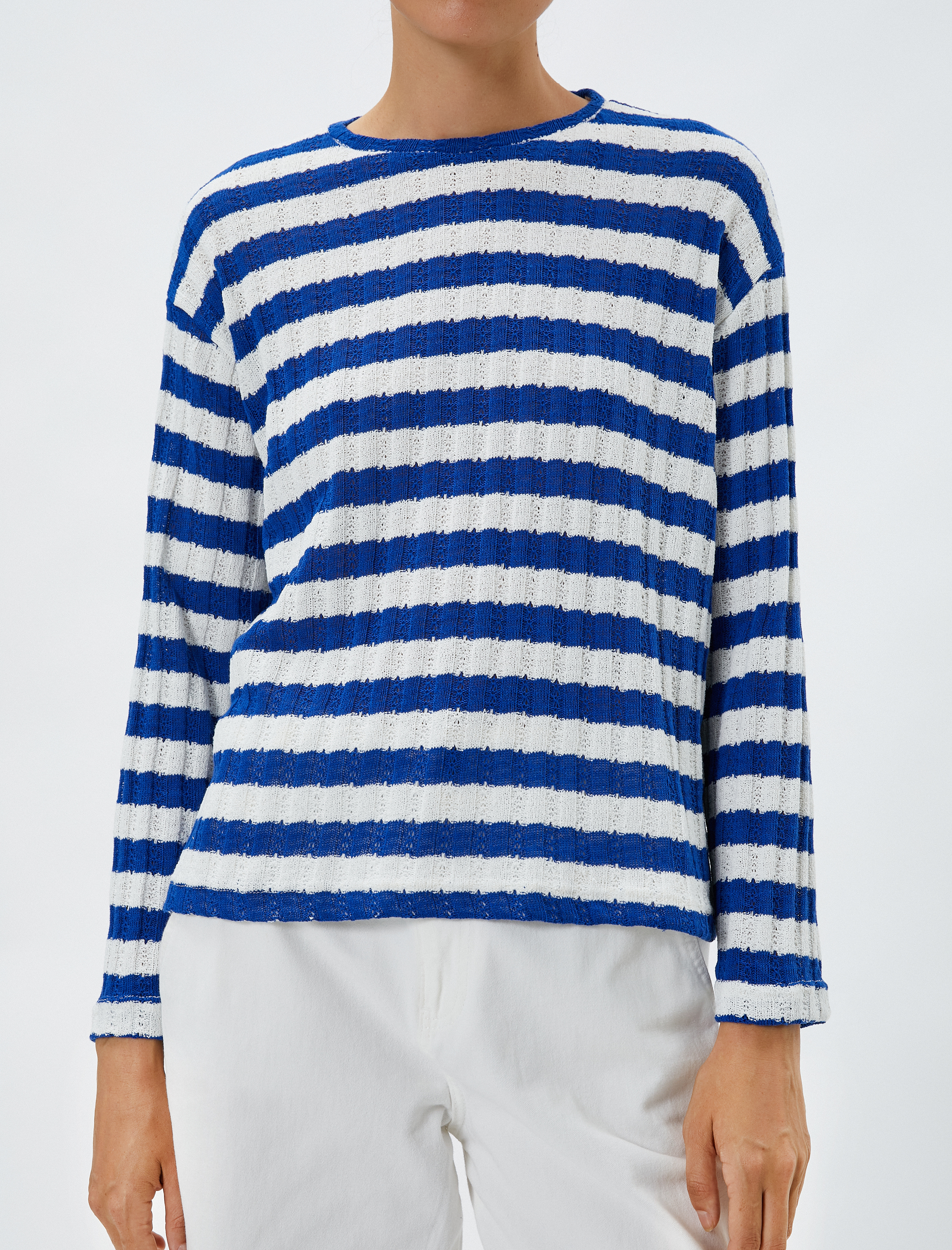   Basic Kazak Bisiklet Yaka Uzun Kollu Dokulu