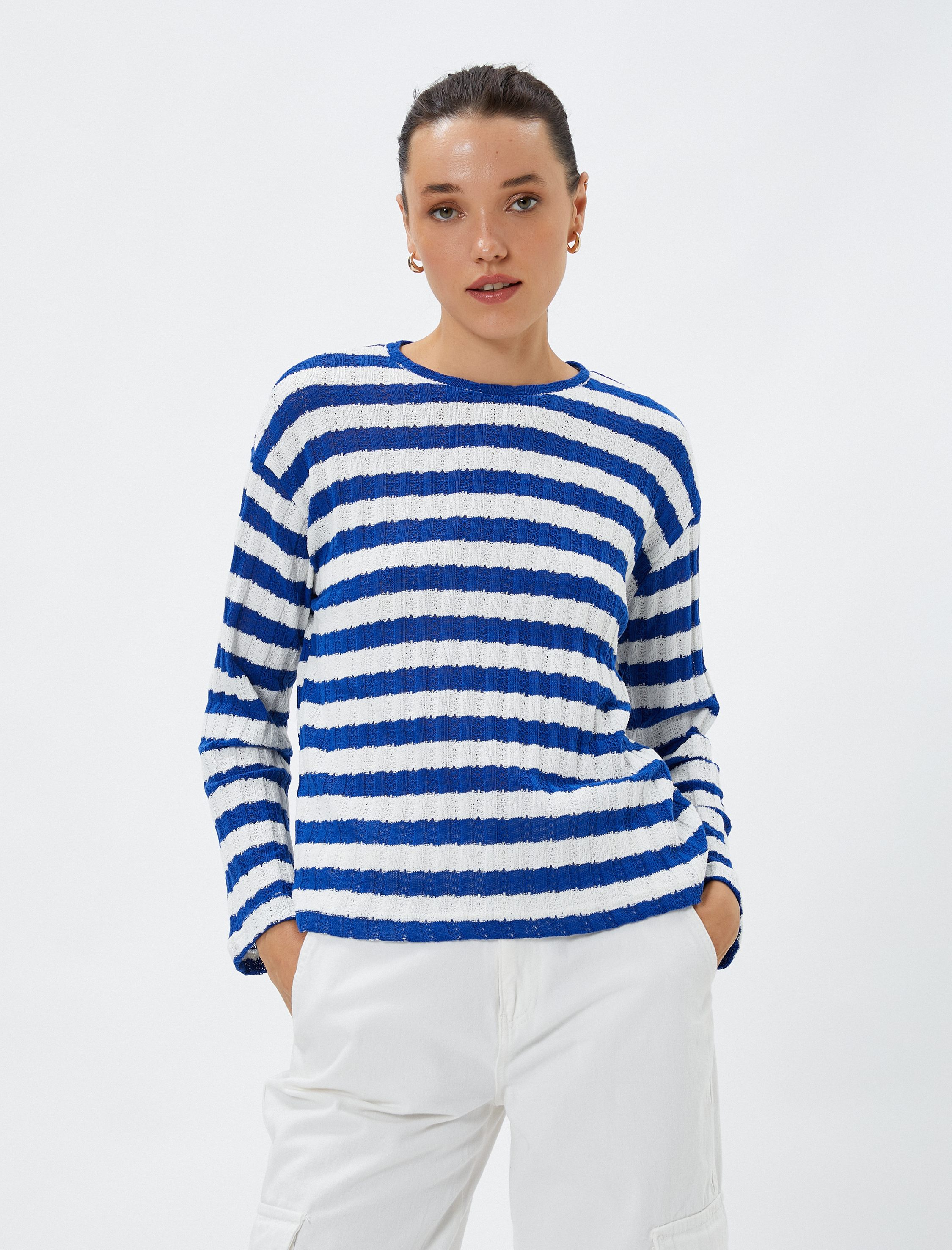   Basic Kazak Bisiklet Yaka Uzun Kollu Dokulu