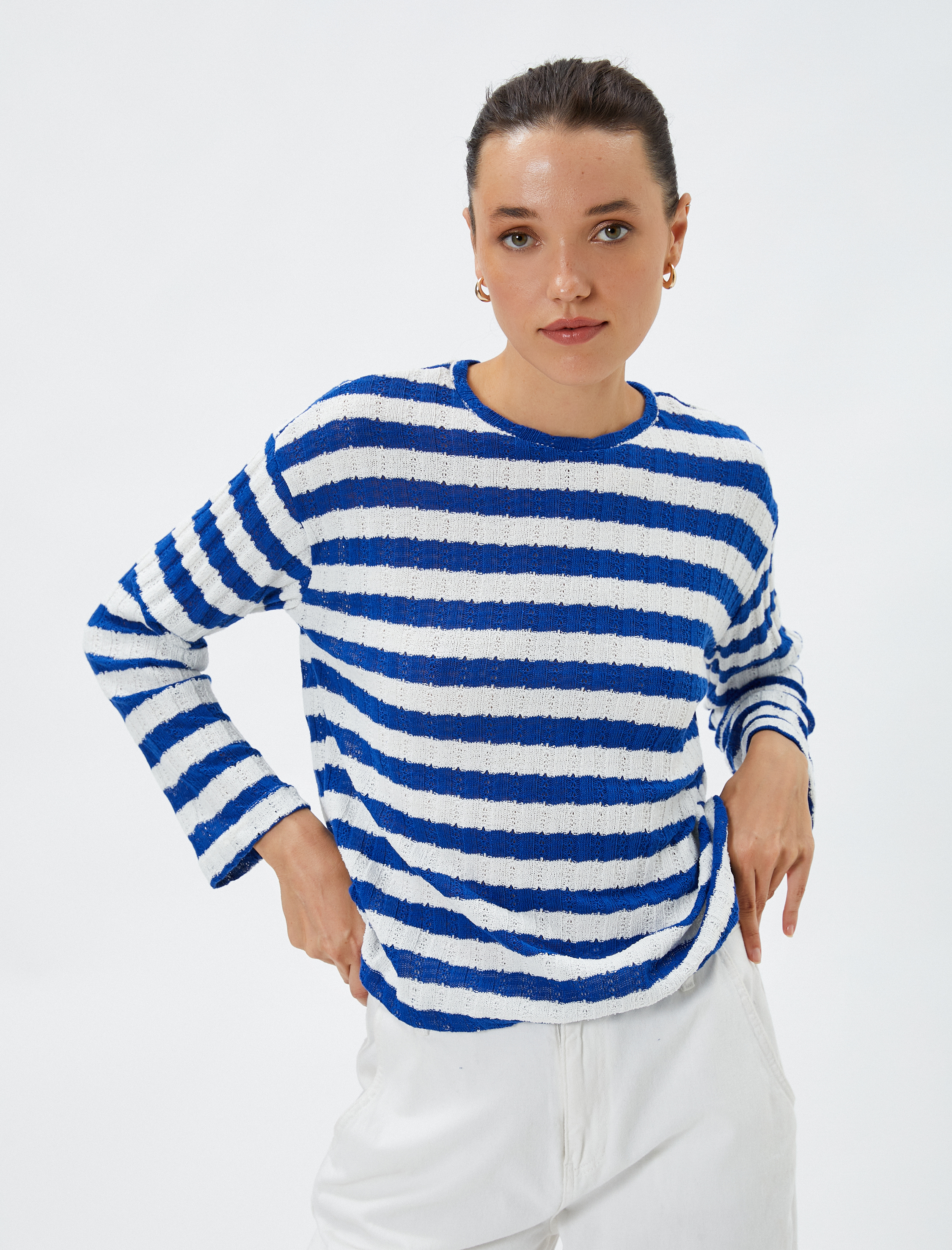   Basic Kazak Bisiklet Yaka Uzun Kollu Dokulu