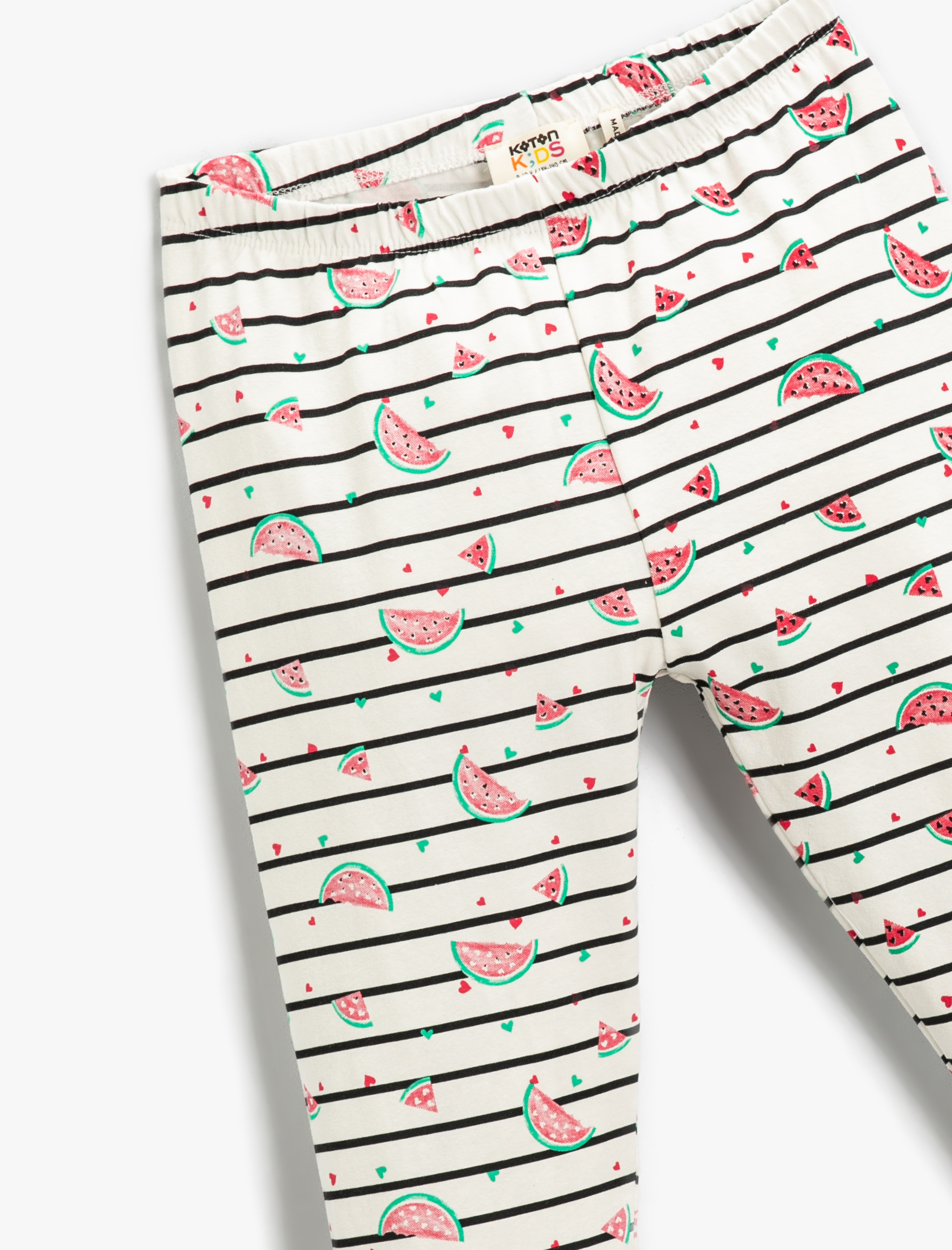  Kız Çocuk Meyve Baskılı Çizgili Kapri Tayt Pamuklu