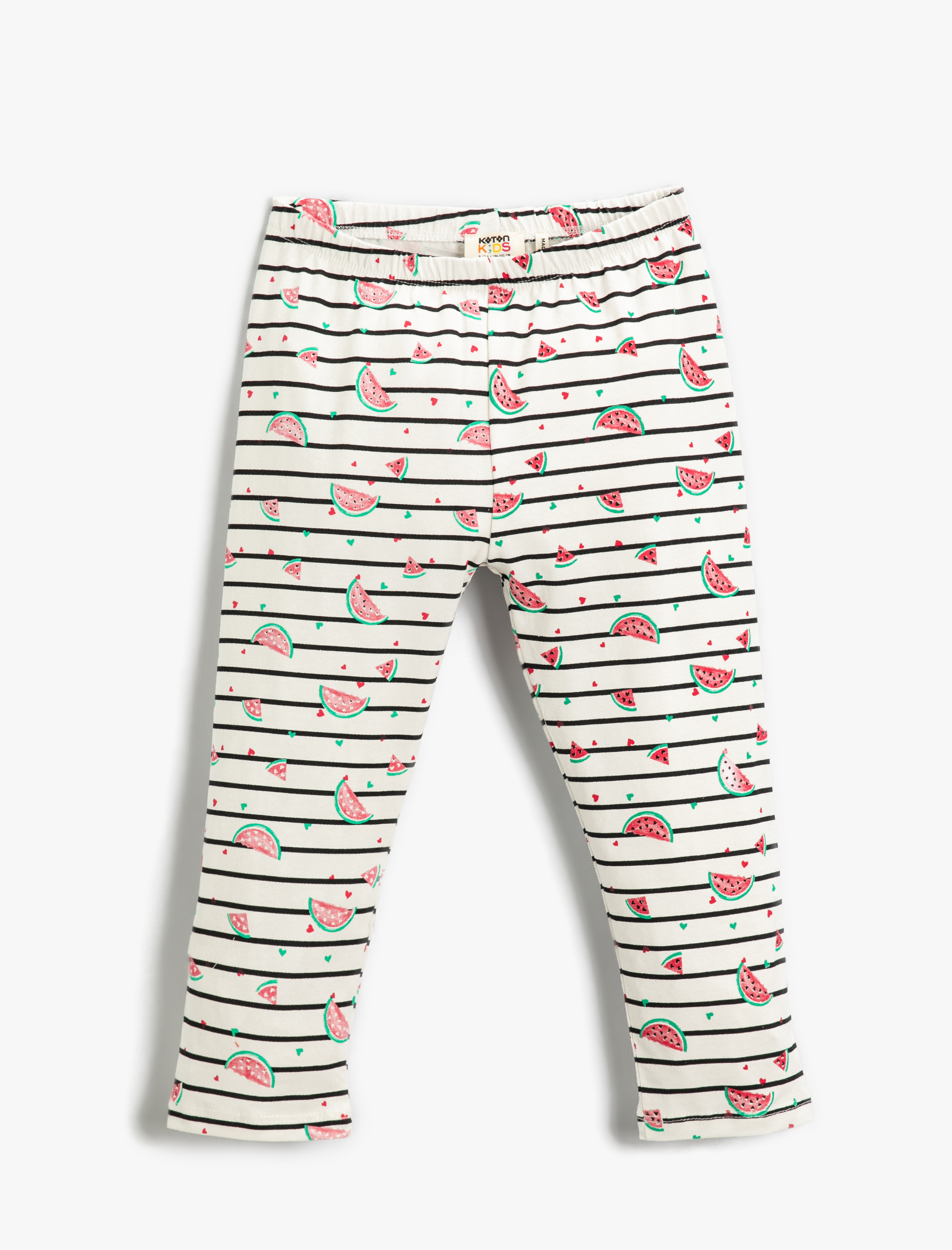  Kız Çocuk Meyve Baskılı Çizgili Kapri Tayt Pamuklu
