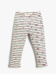 Meyve Baskılı Çizgili Kapri Tayt Pamuklu