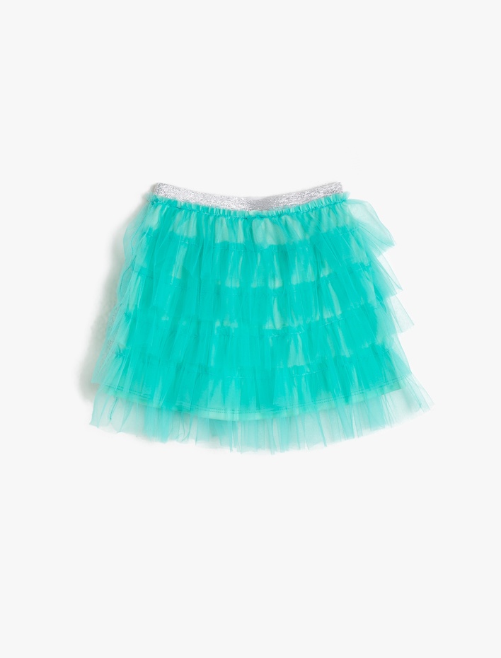 Kız Çocuk Kat Kat Beli Simli Lastikli Orta Boy Tütü Etek