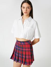 Pileli Kareli Mini Etek
