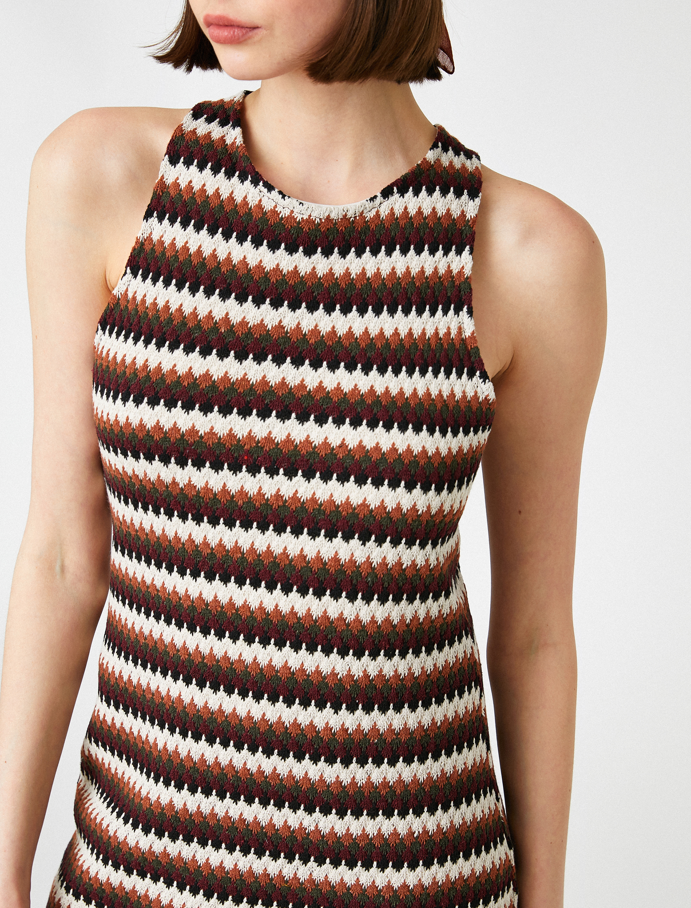   Örgü Detaylı Çizgili Midi Elbise