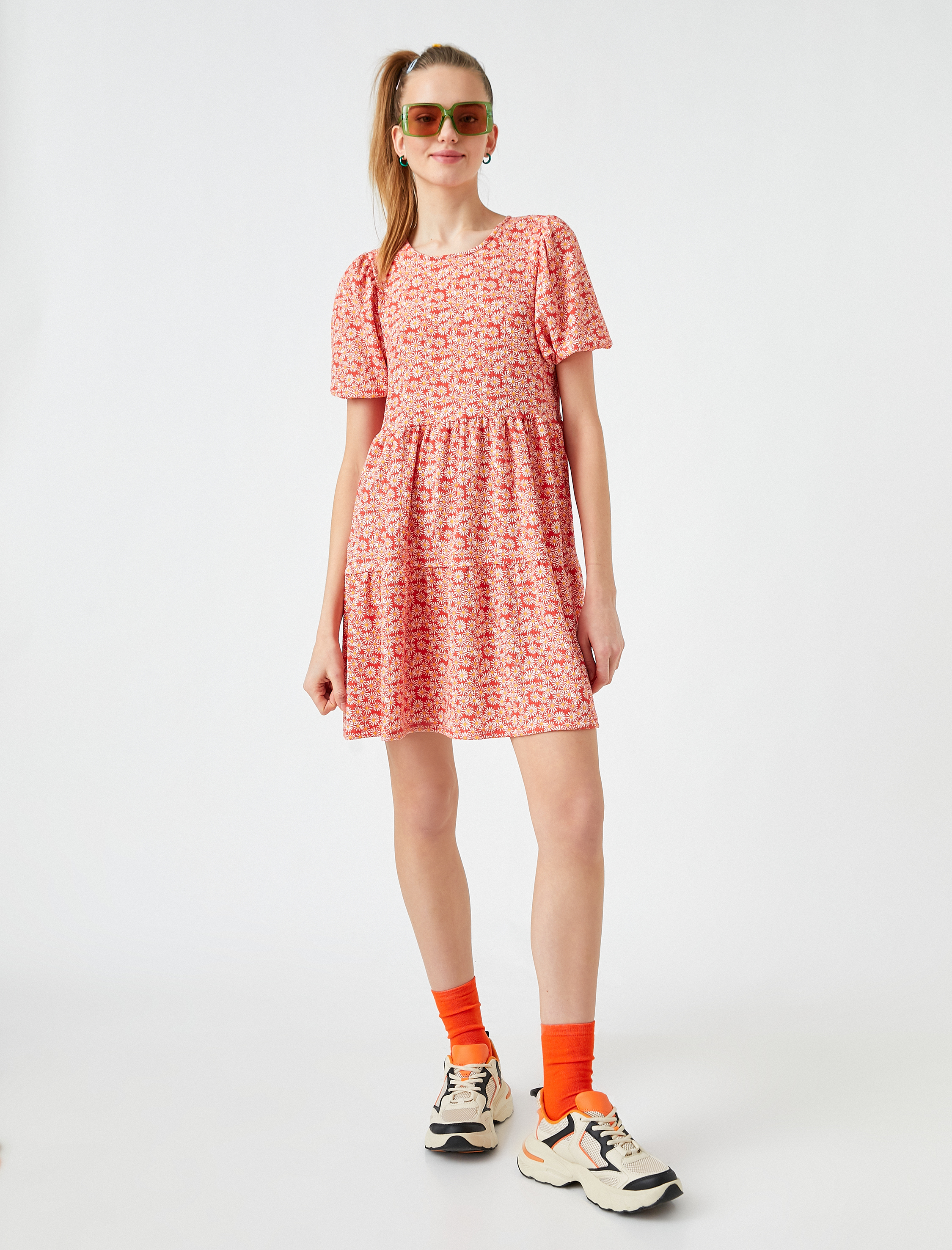   Balon Kollu Mini Elbise