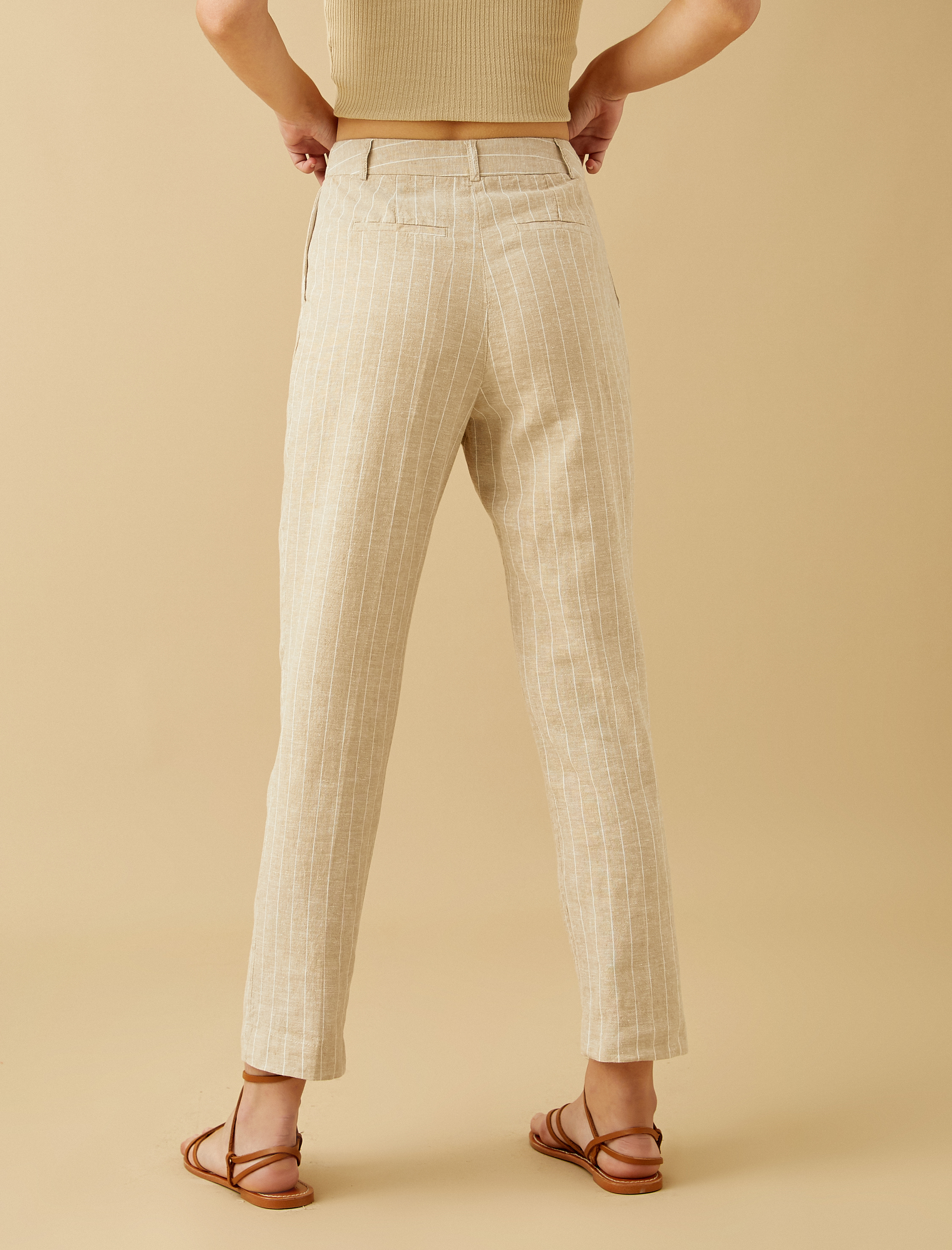 Yüksek Bel Havuç Pantolon Keten Karışımlı