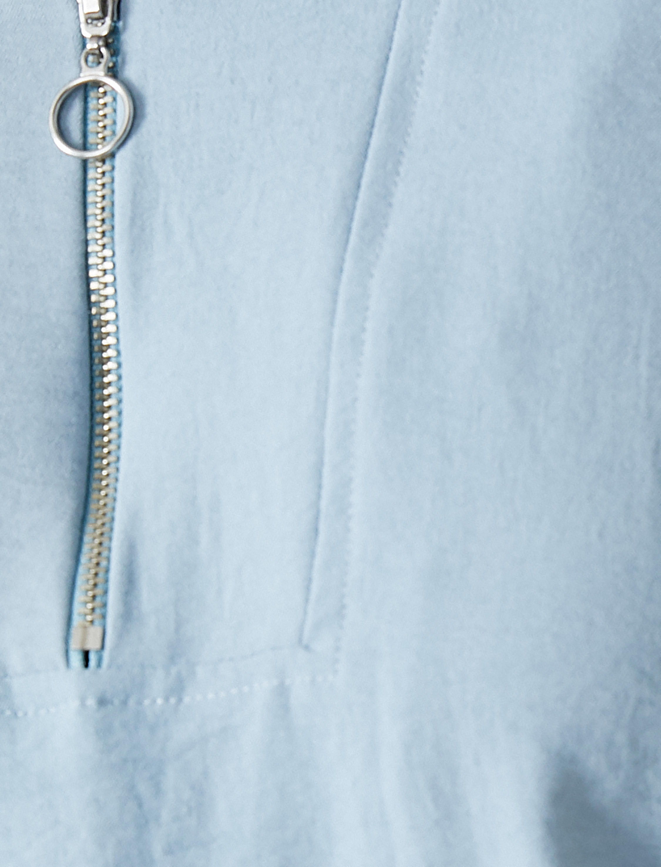   Uzun Kollu Bluz Fermuarlı Dik Yaka