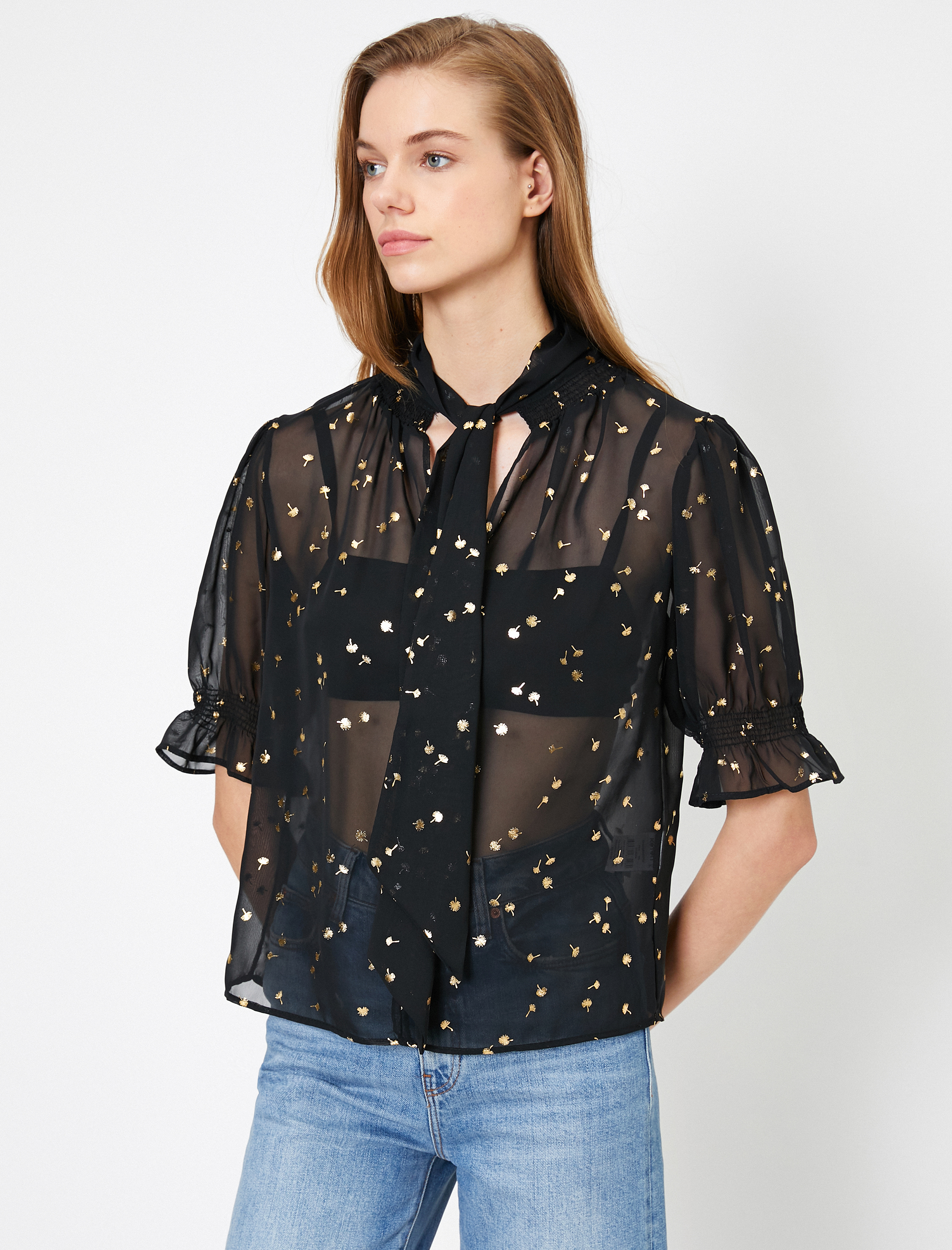   Varak Baskılı Kısa Kollu Bluz