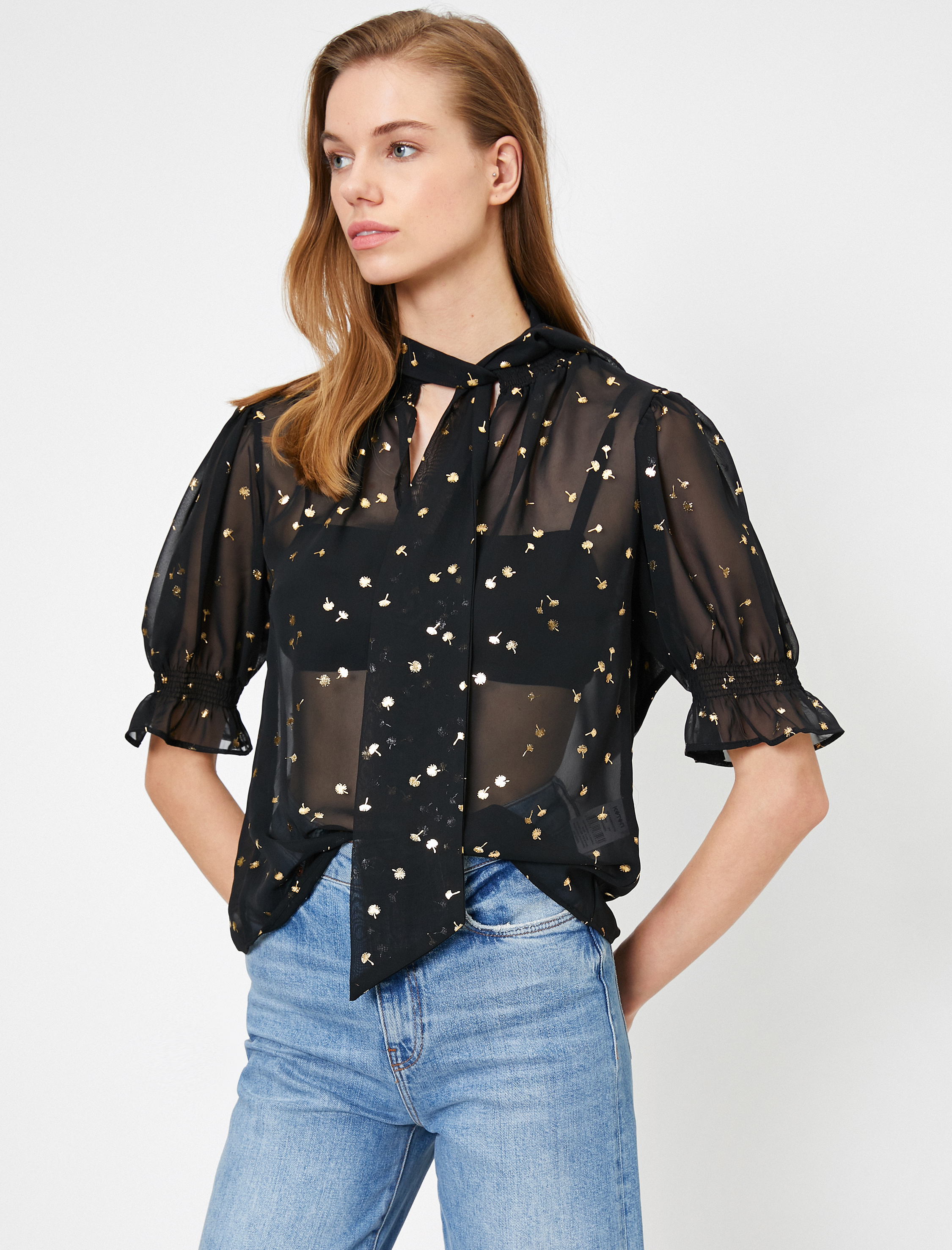   Varak Baskılı Kısa Kollu Bluz