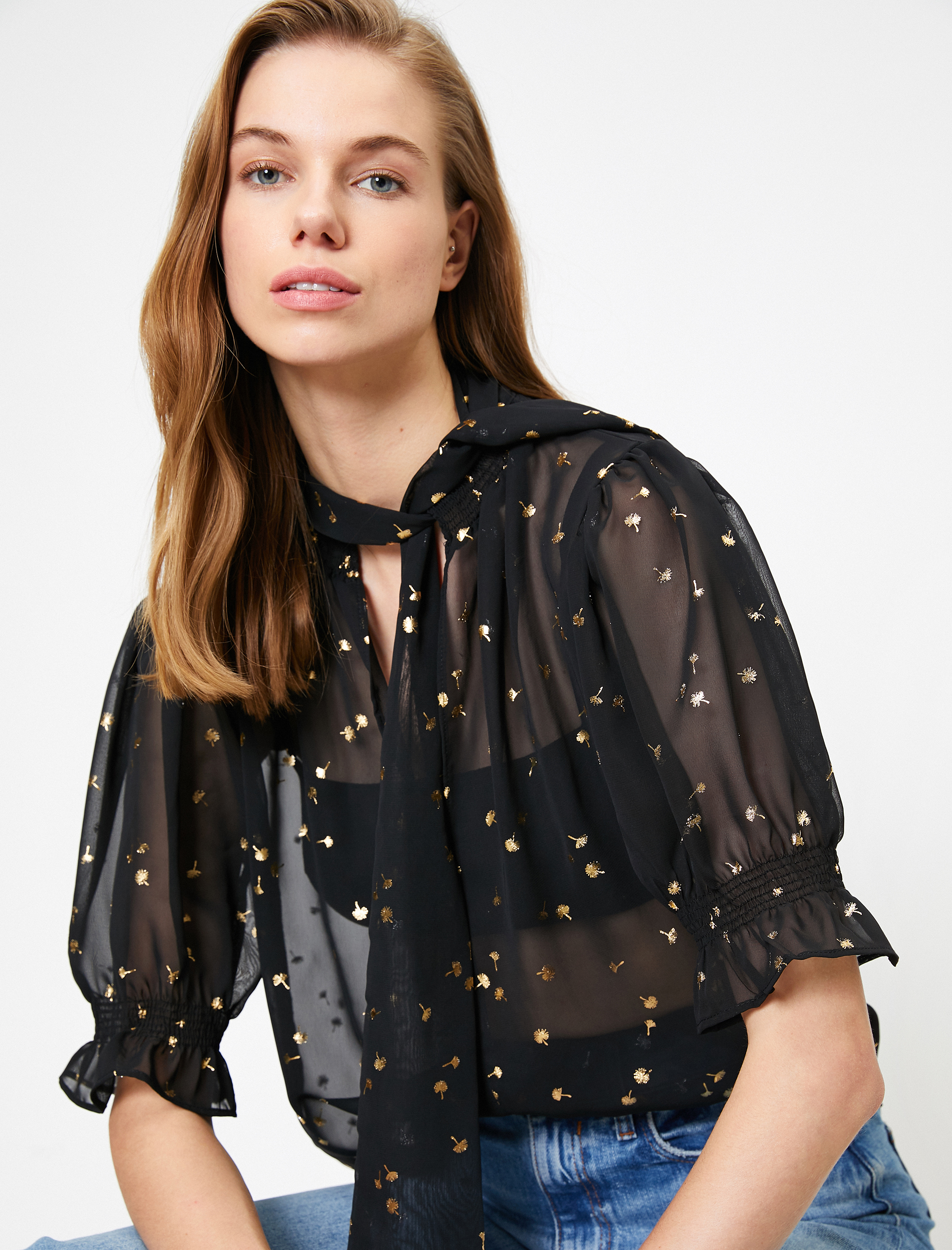   Varak Baskılı Kısa Kollu Bluz