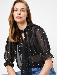 Varak Baskılı Kısa Kollu Bluz