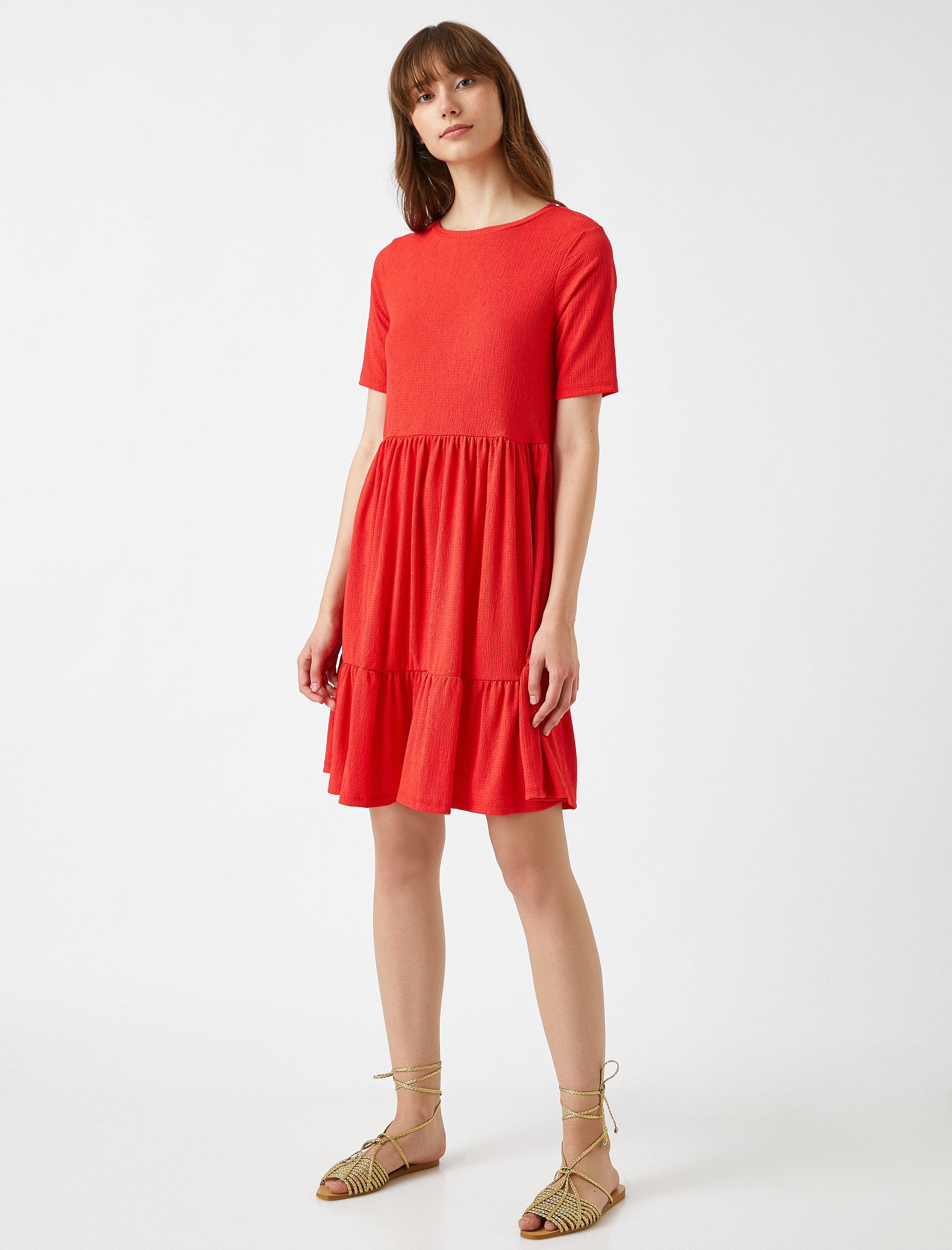   Kısa Kollu Elbise Bisiklet Yaka