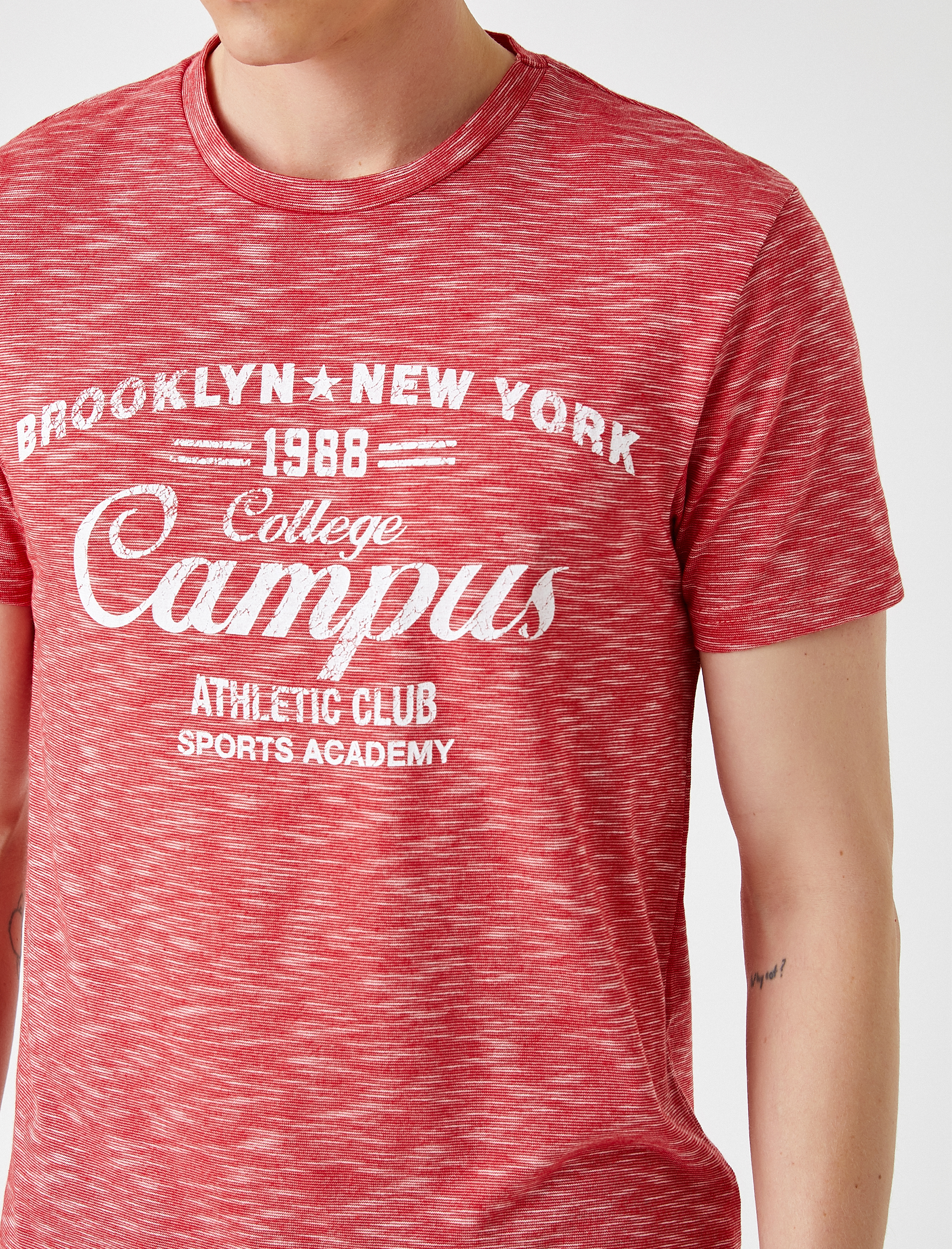   Yazılı Tişört Kısa Kollu Bisiklet Yaka Pamuklu Slim Fit