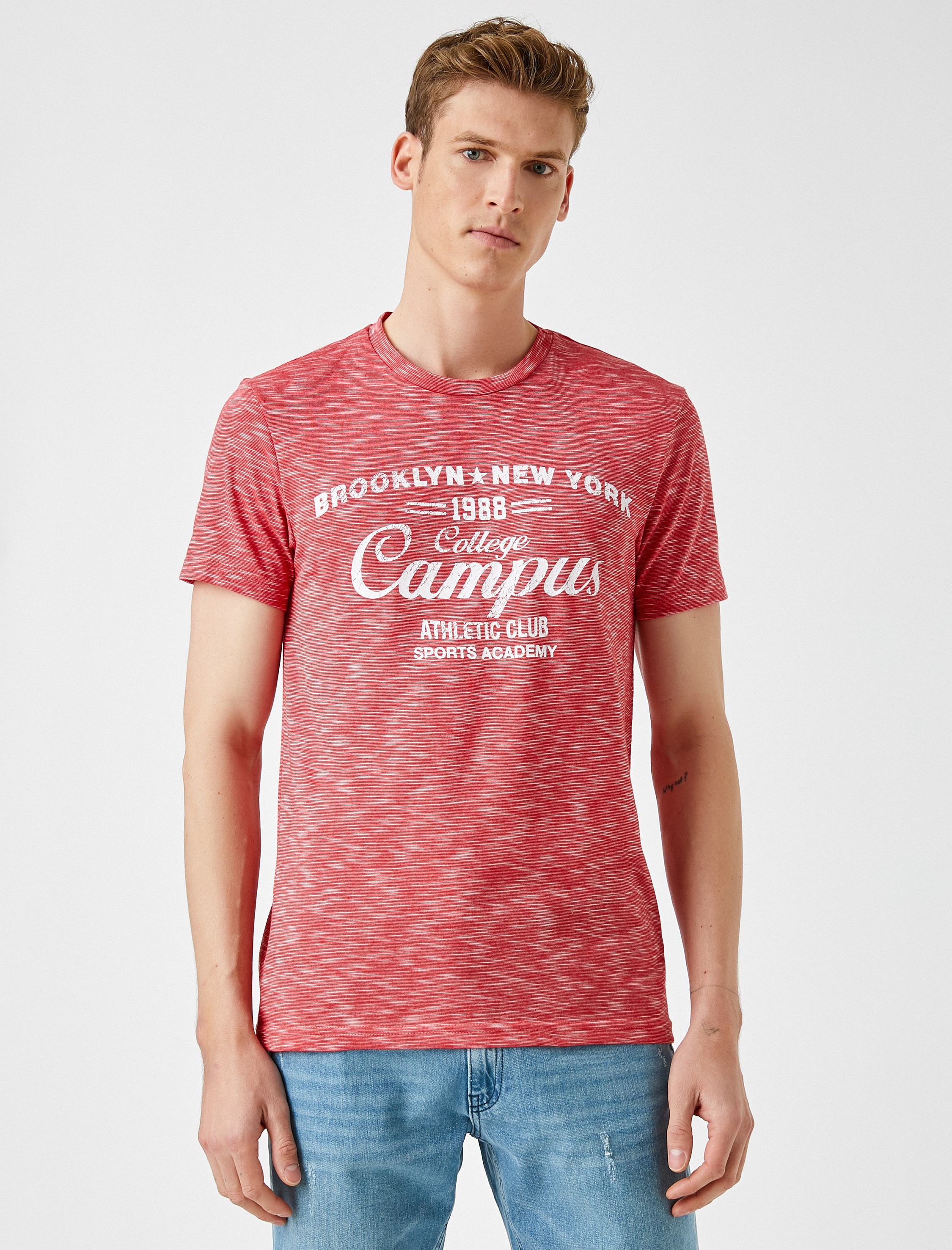   Yazılı Tişört Kısa Kollu Bisiklet Yaka Pamuklu Slim Fit