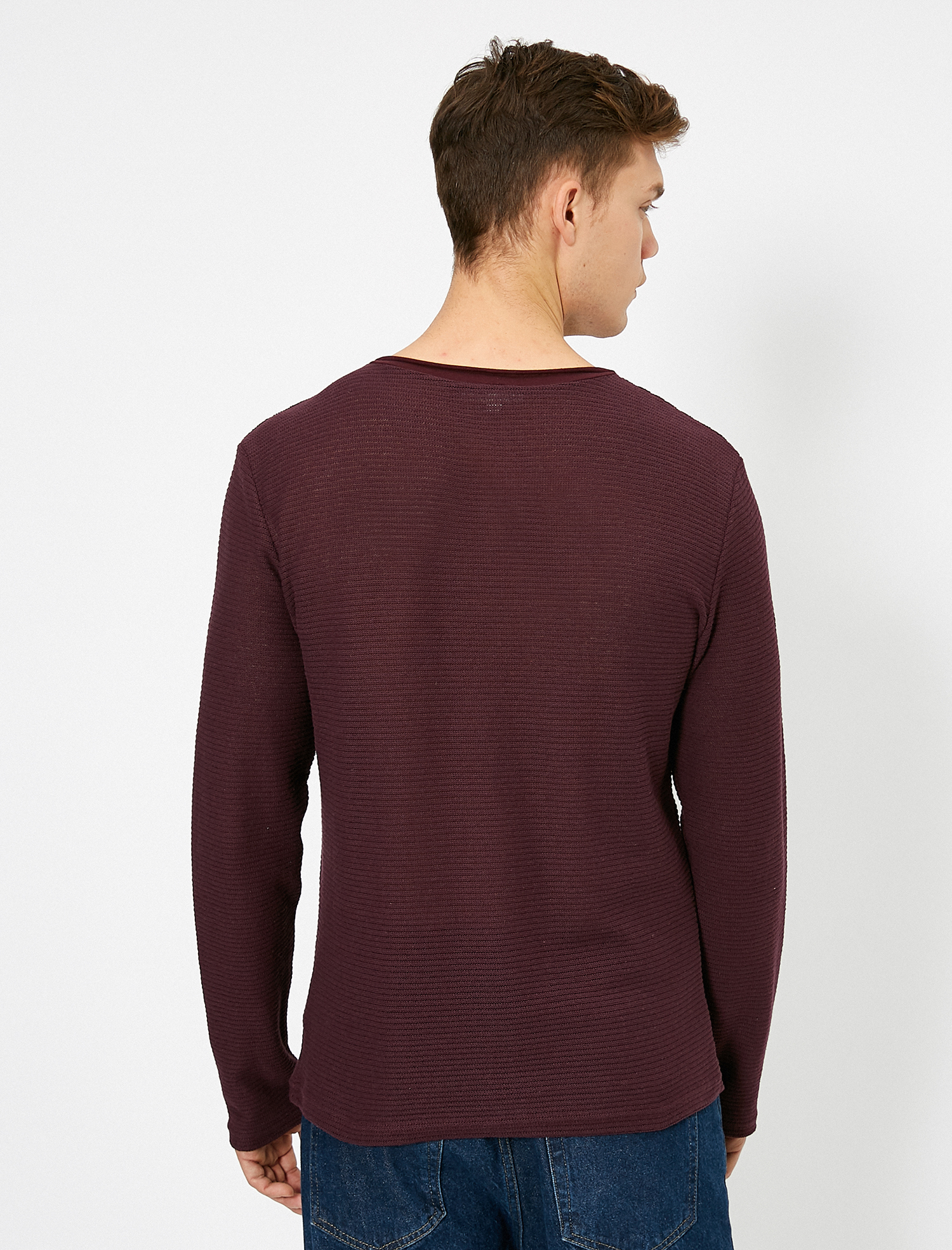   Bisiklet Yaka Dokulu Kumaş Mevsimlik Slim Fit Kazak