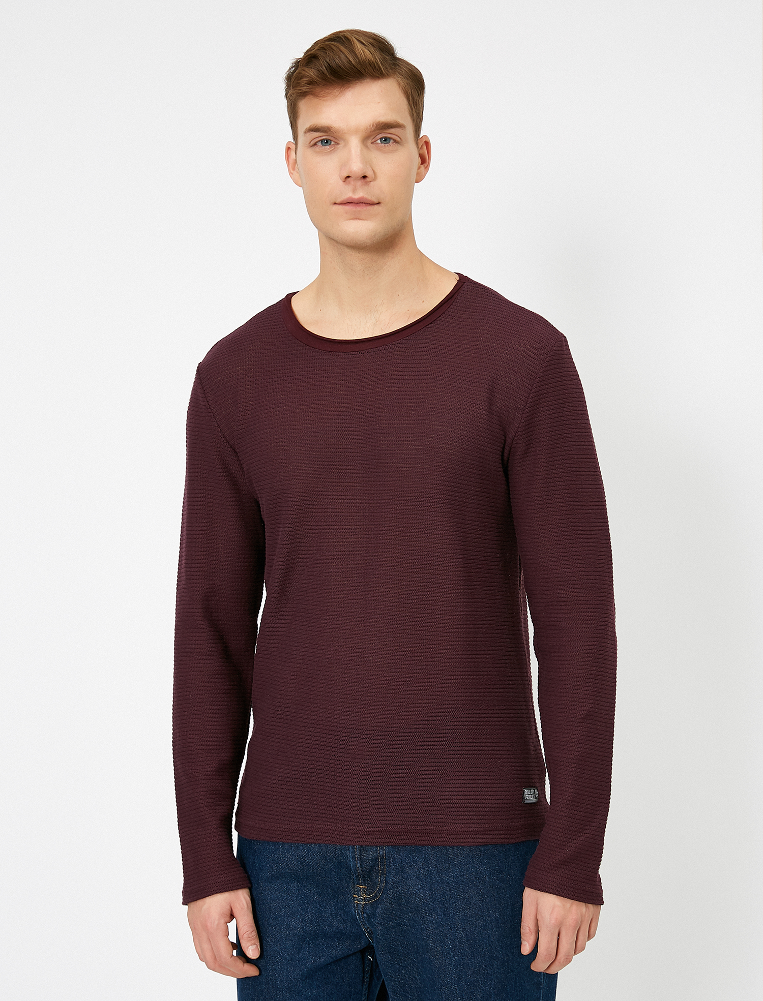   Bisiklet Yaka Dokulu Kumaş Mevsimlik Slim Fit Kazak