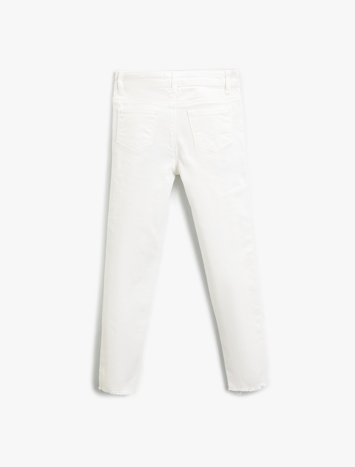 Kız Çocuk Kot Pantolon Destroylu Cepli Pamuklu - Slim Jean