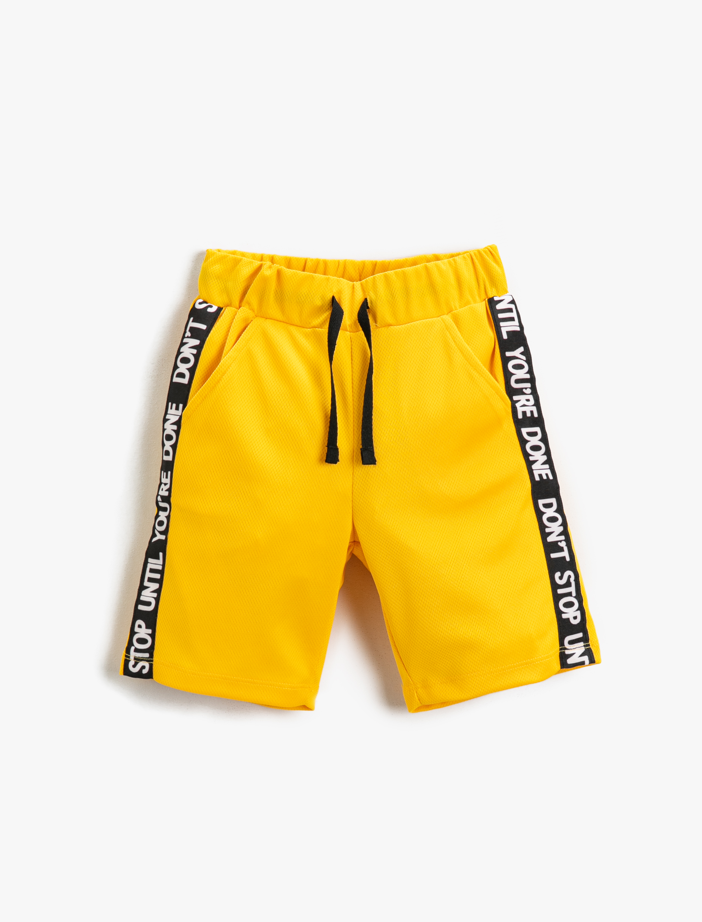  Erkek Çocuk Slogan Baskılı Şort Beli Bağcıklı