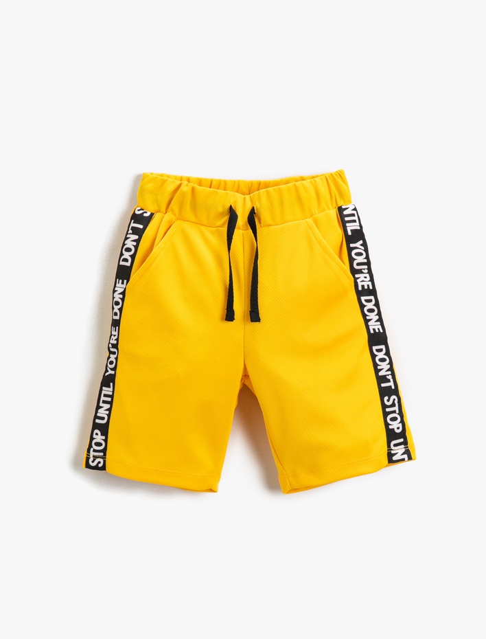 Erkek Çocuk Slogan Baskılı Şort Beli Bağcıklı