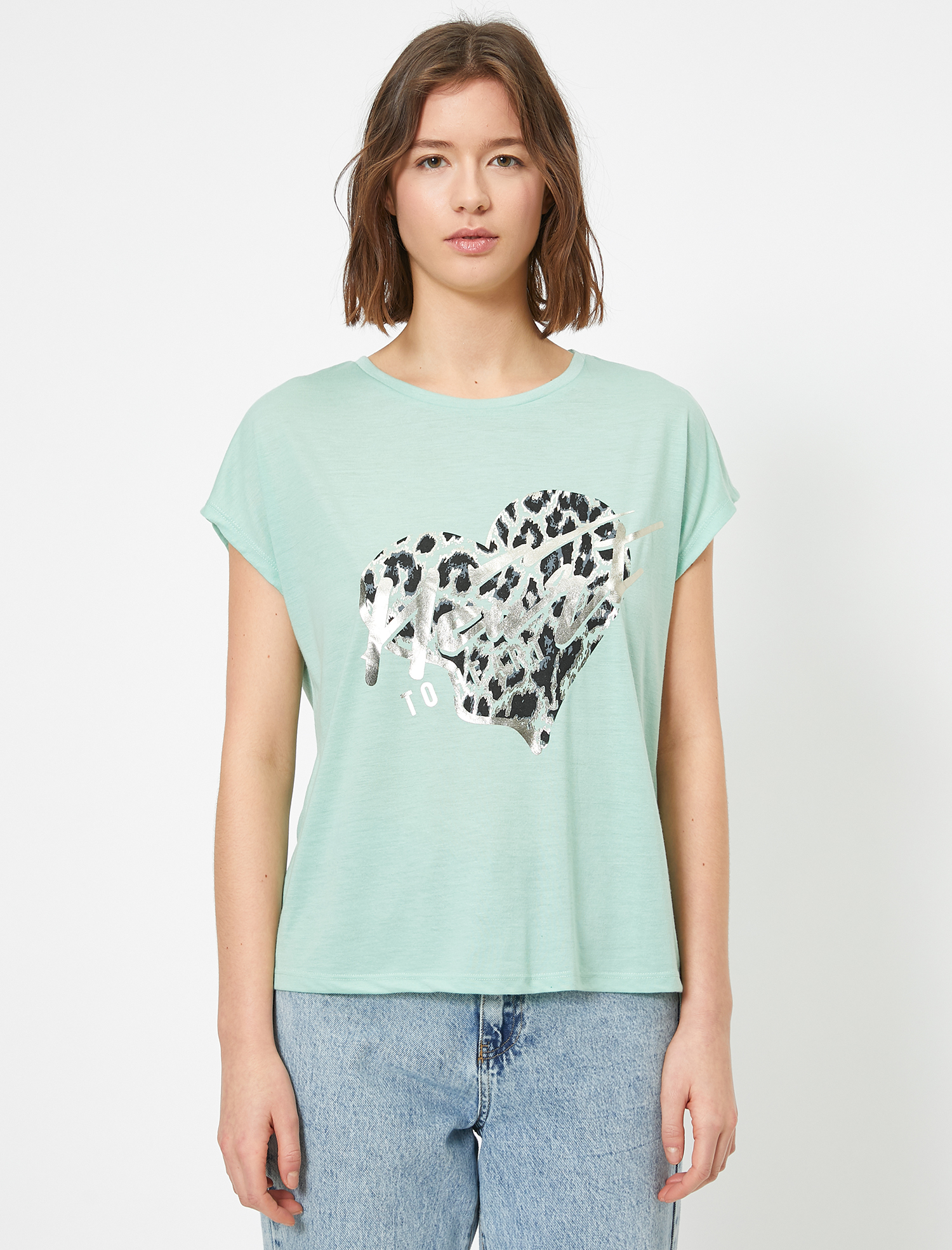   Baskılı Bisiklet Yaka Kısa Kollu Tişört