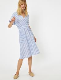 Çizgili Elbise Keten Karışımlı