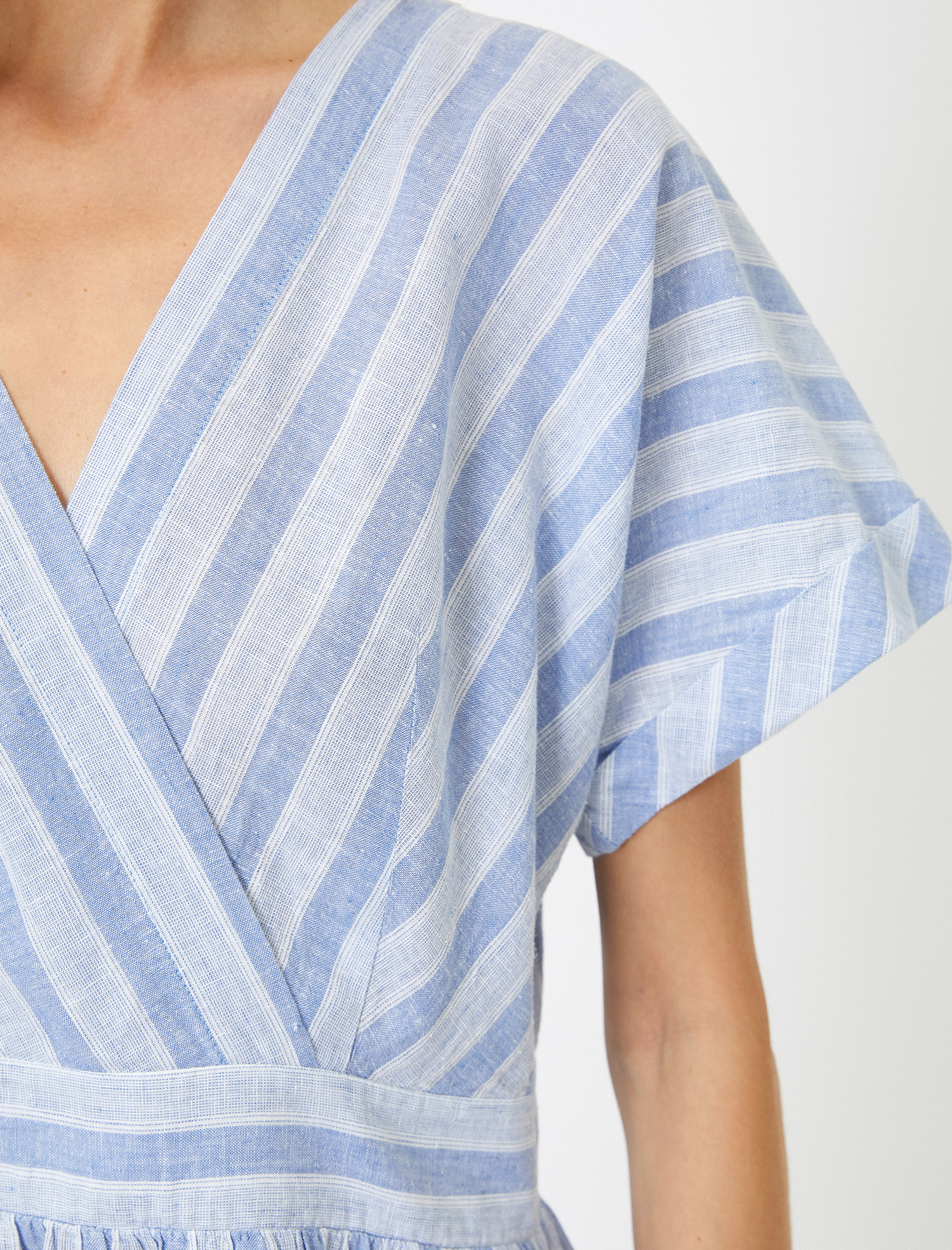   Çizgili Elbise Keten Karışımlı