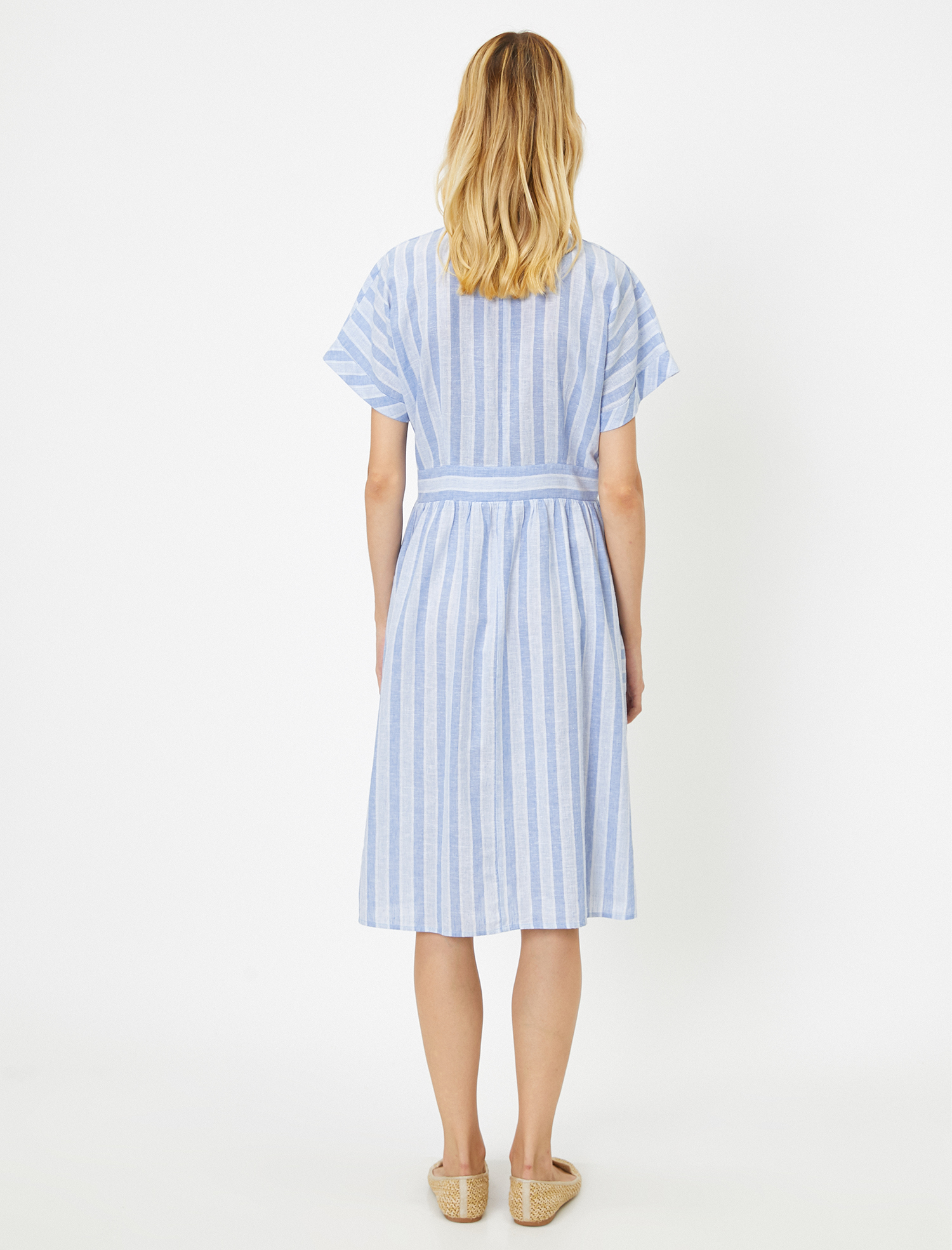   Çizgili Elbise Keten Karışımlı