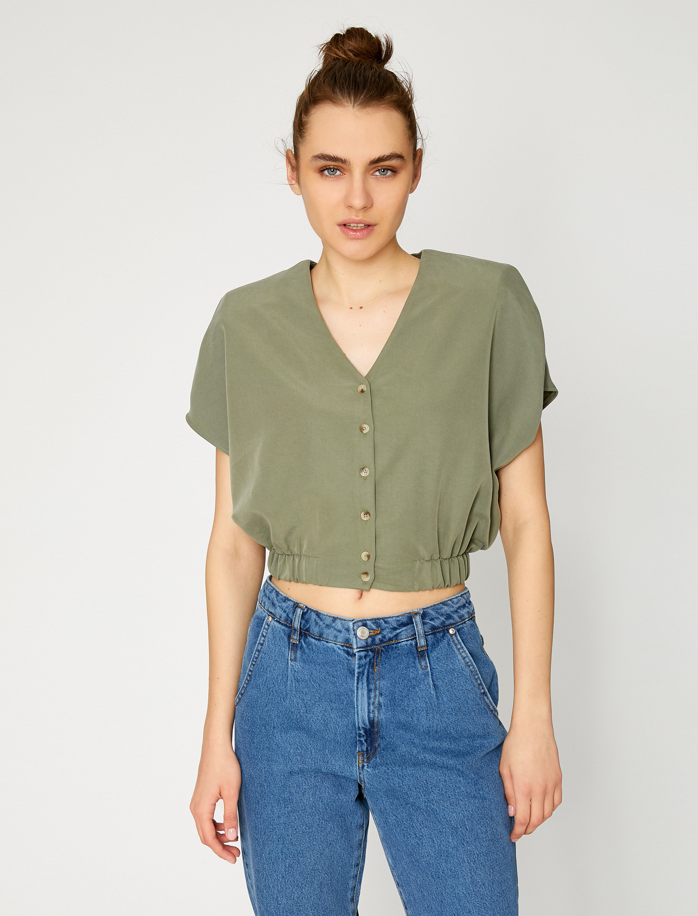   Crop Gömlek Kısa Kollu