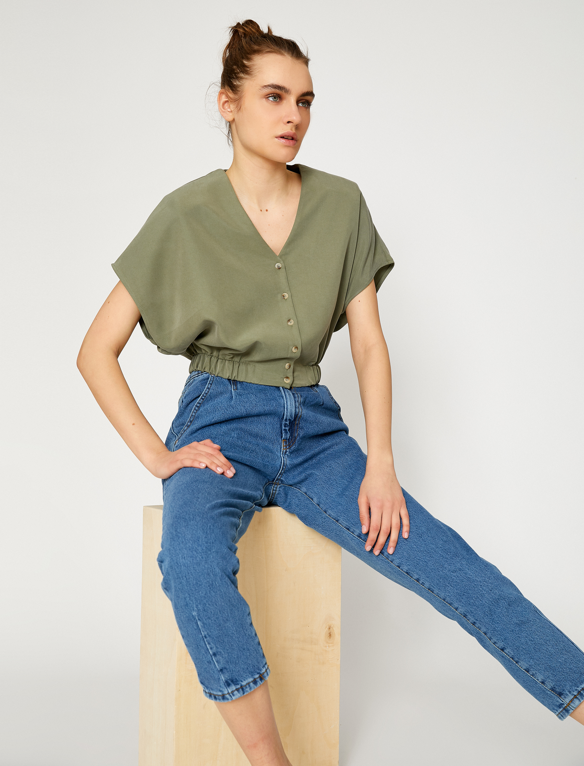   Crop Gömlek Kısa Kollu