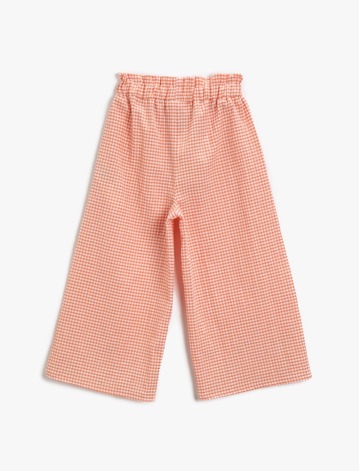 Kız Çocuk Kareli Pantolon Pamuklu Çiçek Detaylı