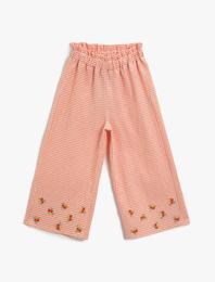 Kareli Pantolon Pamuklu Çiçek Detaylı