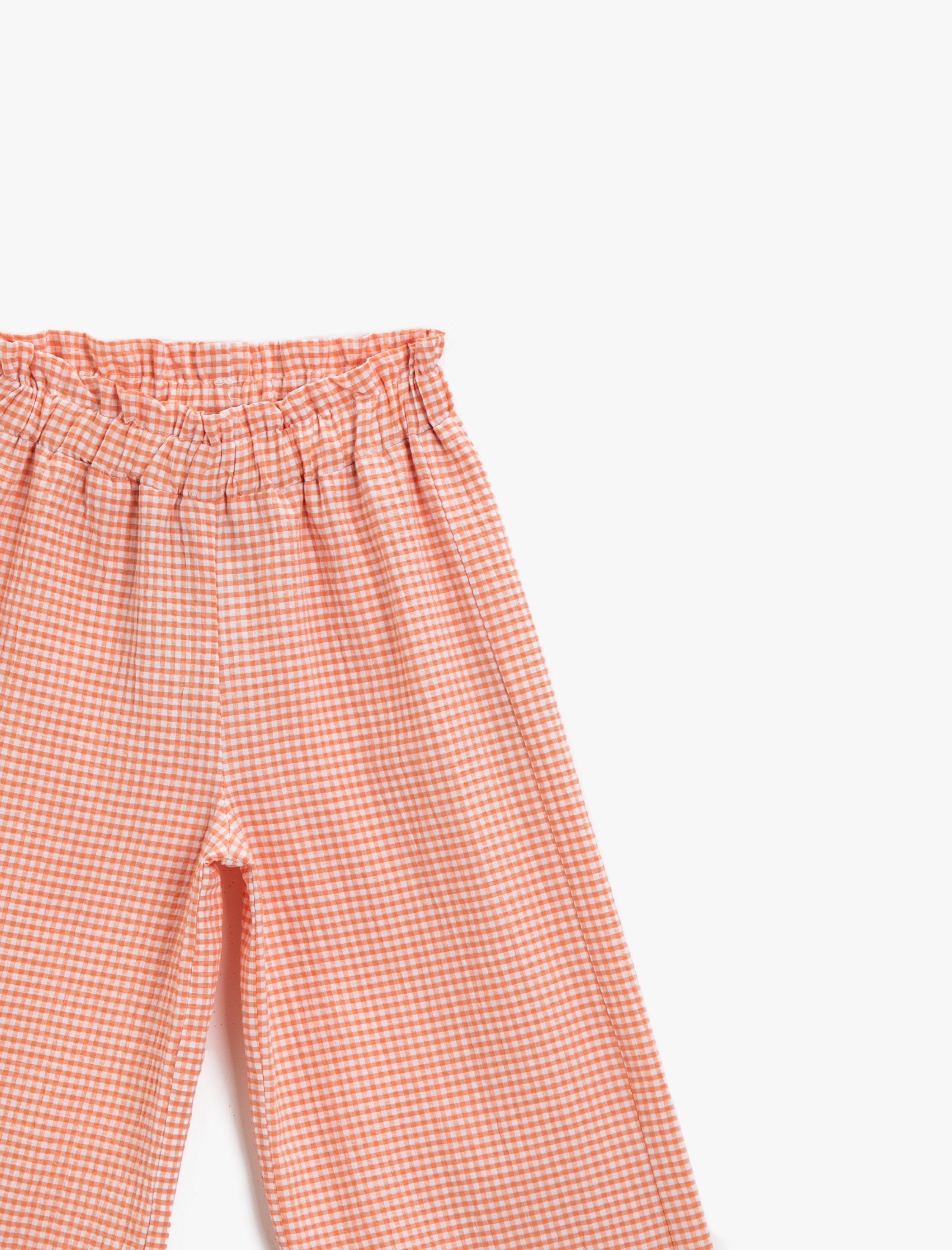  Kız Çocuk Kareli Pantolon Pamuklu Çiçek Detaylı