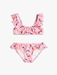 Bikini Seti Unicorn Desenli Fırfırlı 2 Parça