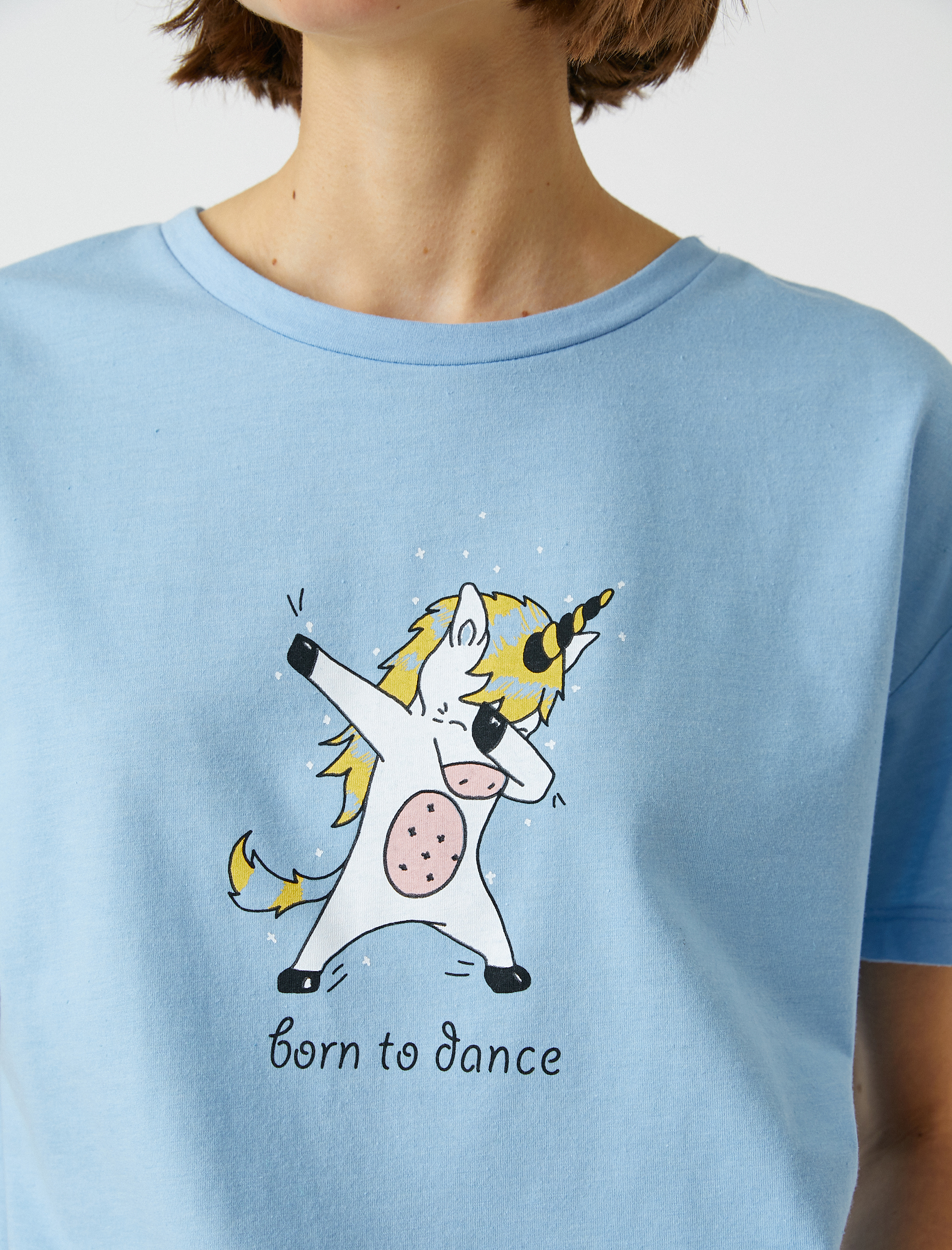   Baskılı Tişört Pamuklu Bisiklet Yaka